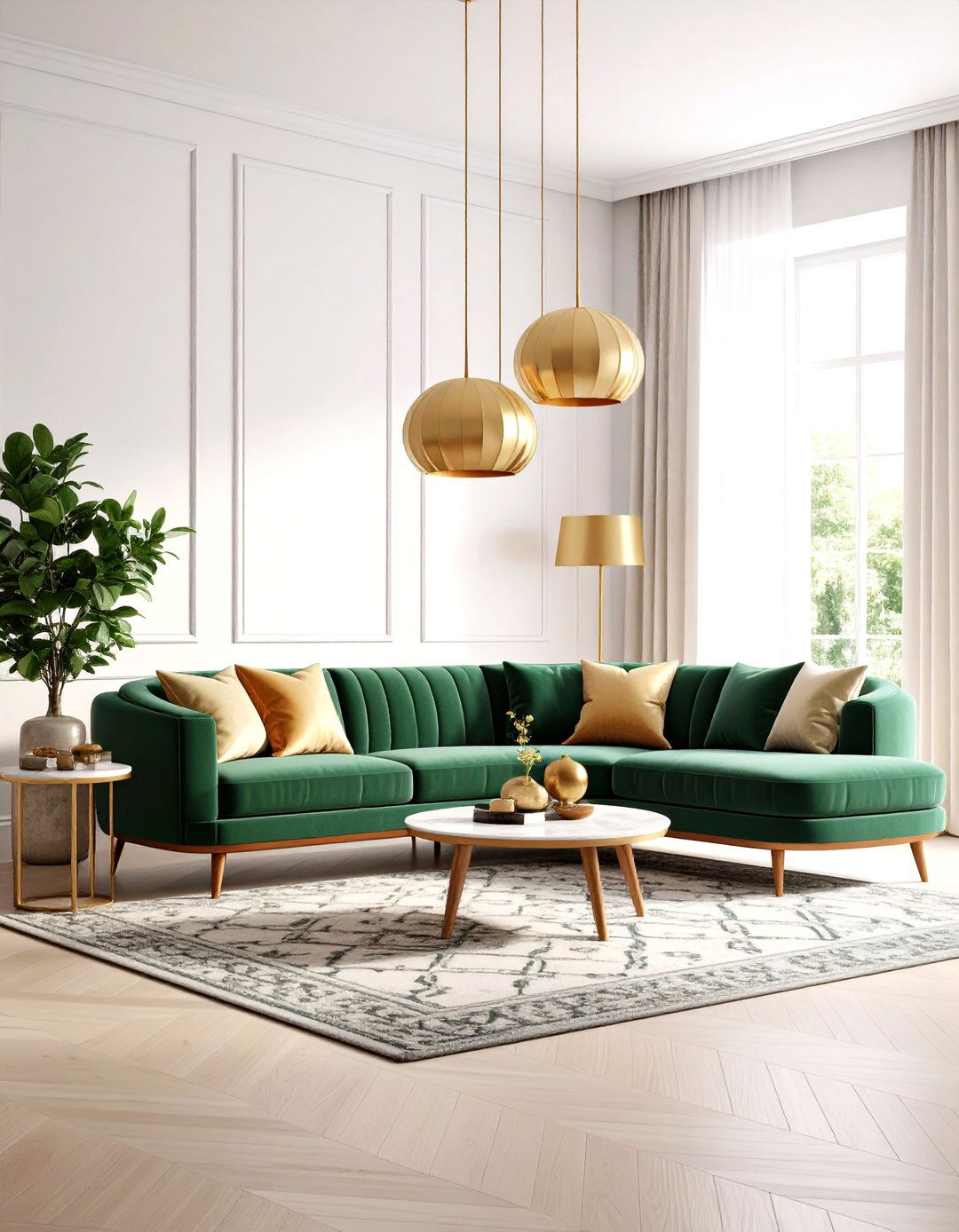 Luxe Velvet and Brass Mid Century Modern Living Room - 20 Mid-Century Modern Living Room Ideas