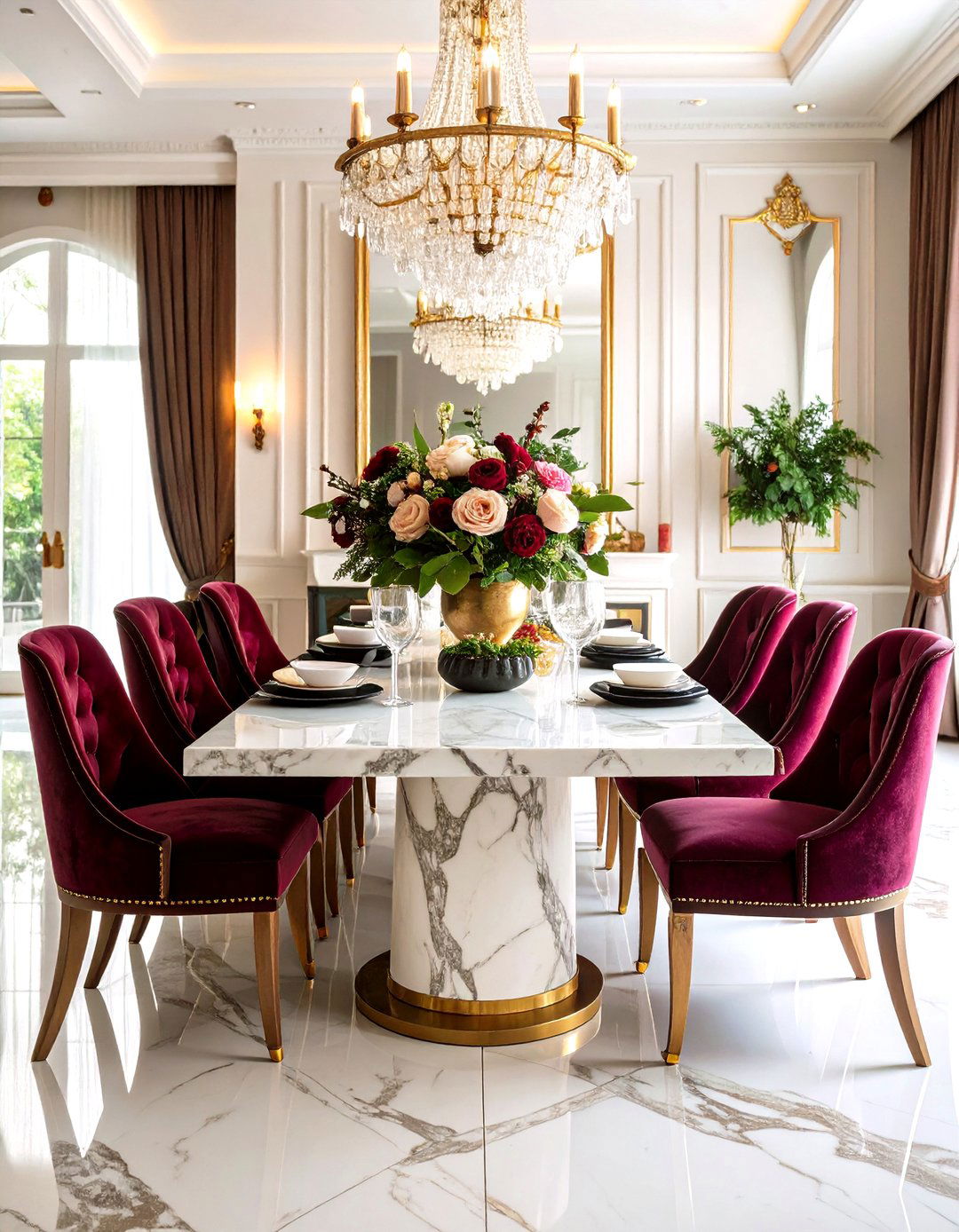 Luxe Velvet and Marble Parisian Dining Room - 20 Parisian Dining Room Ideas