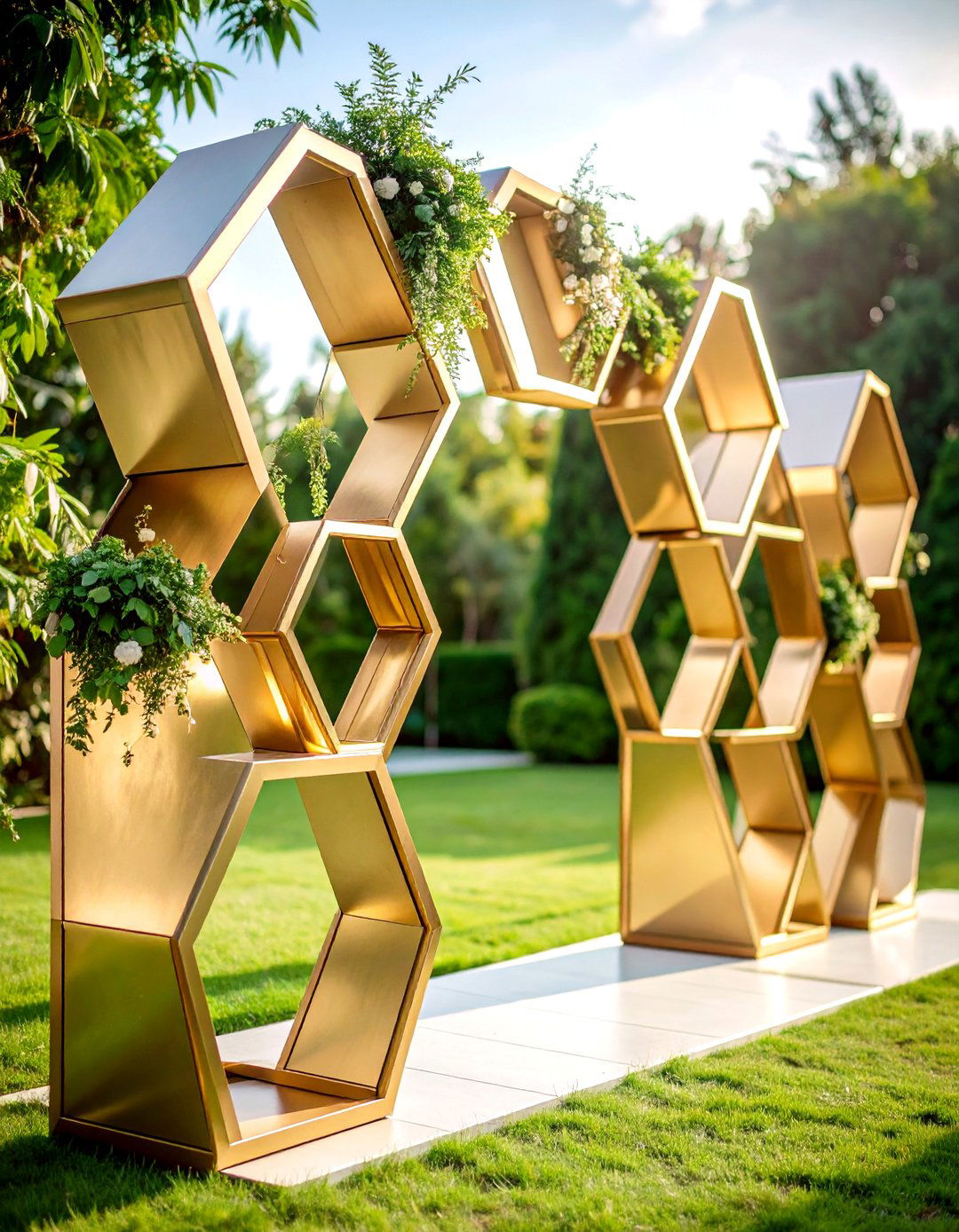 Luxe Wedding Backdrop with Metallic Geometric Frames - 20 Wedding Backdrop Ideas