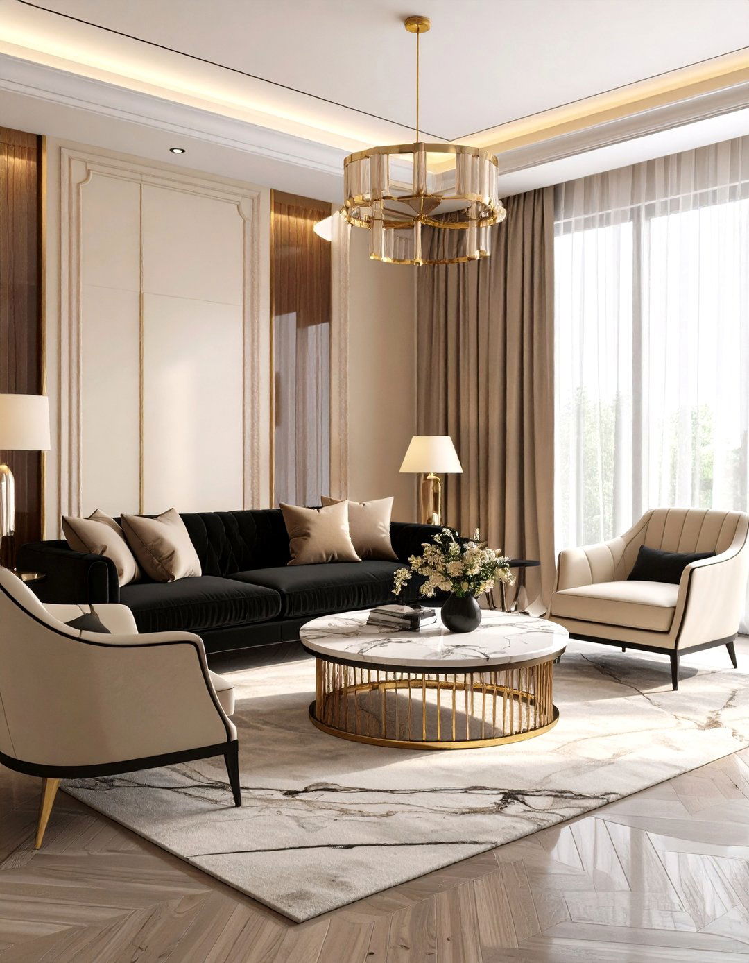 Luxurious Cream and Black Living Room - 20 Cream and Black Living Room Ideas