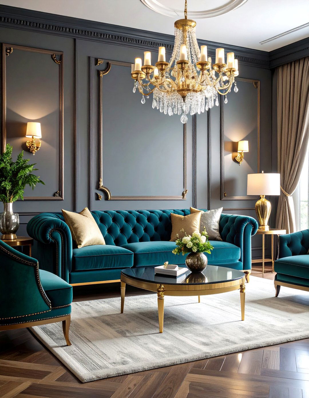 Luxurious Glamour Living Room With Grey Walls and Black Trim - 20 Living Room With Grey Walls and Black Trim