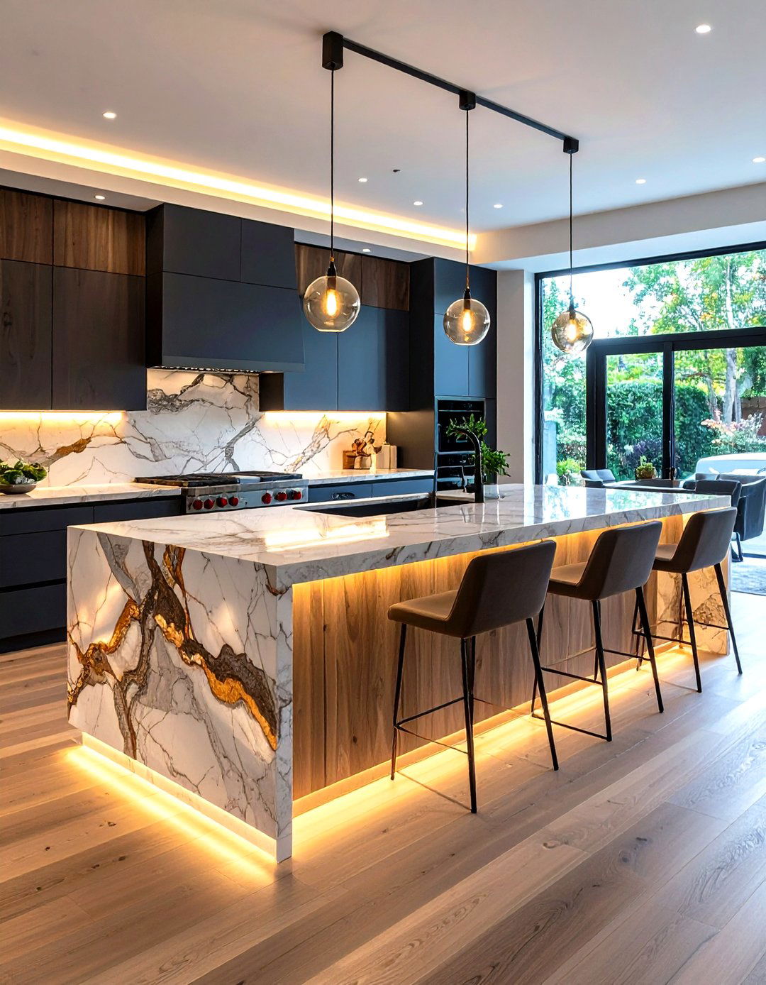 Luxurious Quartzite Waterfall Kitchen Island with Natural Stone Drama - 20 Waterfall Kitchen Island Ideas
