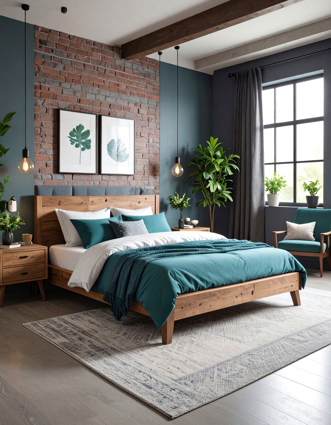 Luxurious Teal Drapes Against Grey Walls - 20 Teal and Grey Bedroom Ideas