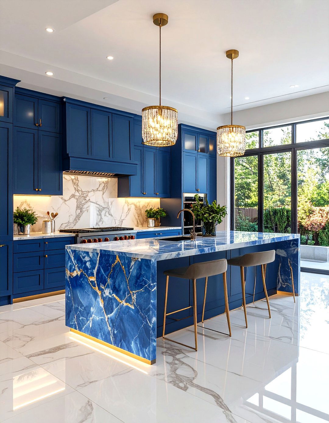 Luxury Blue Onyx Kitchen with Dramatic Lighting - 20 kitchens with blue countertops