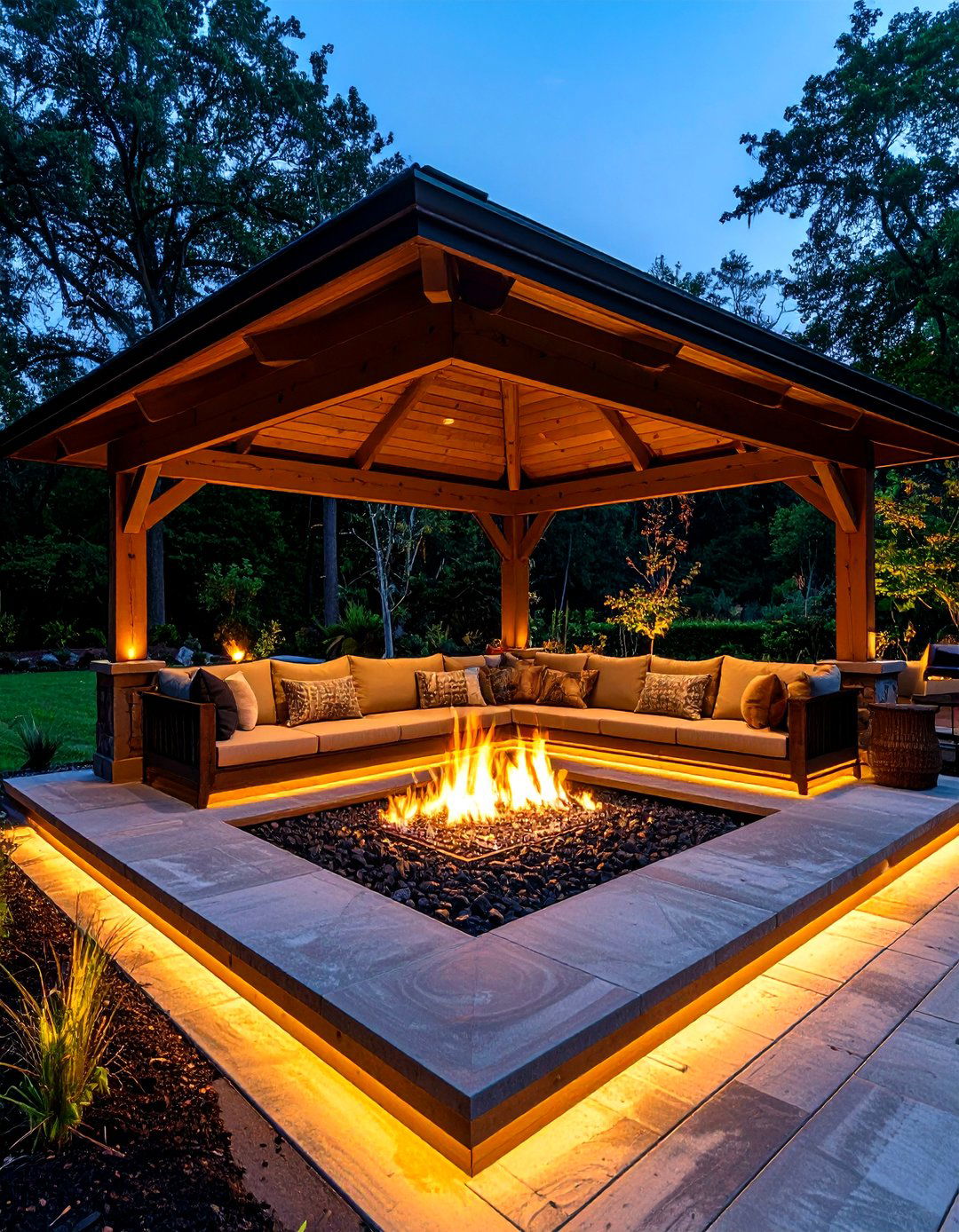 Luxury Gazebo With Sunken Conversation Pit and Fire - 20 Gazebo With Fireplace