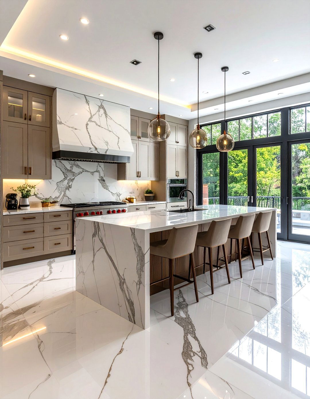 Luxury Kitchen Without Upper Cabinets and Natural Stone - 20 Kitchens Without Upper Cabinets