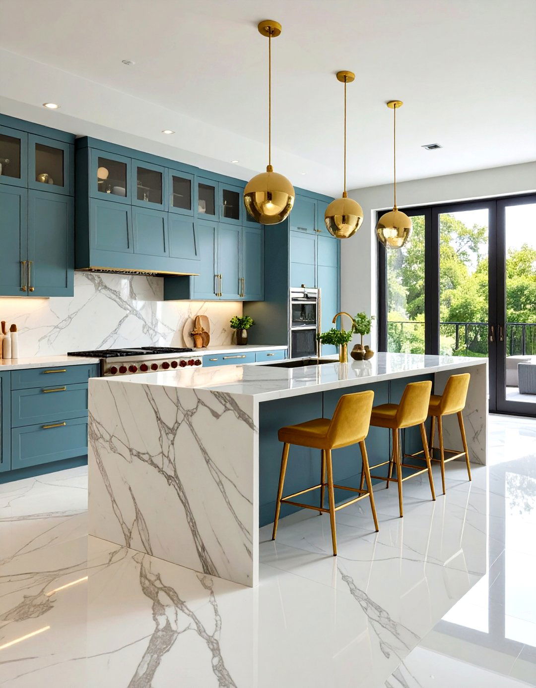 Luxury Kitchen with Dramatic Waterfall Island - 20 Luxury Kitchen Ideas