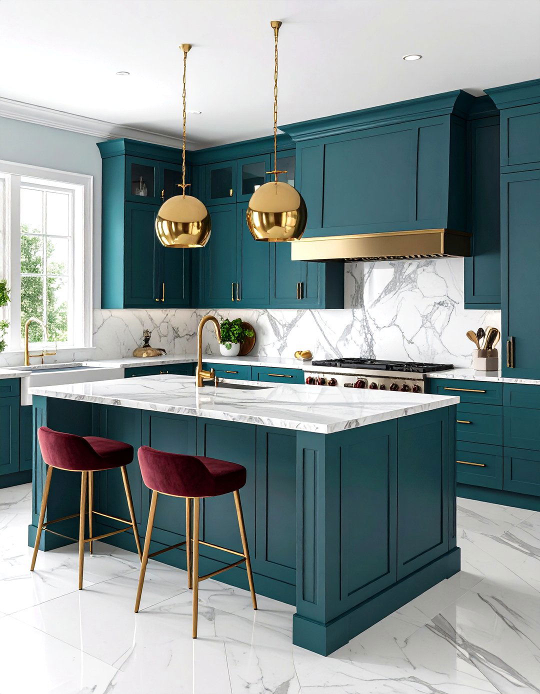 Luxury Kitchen with Jewel Toned Cabinetry - 20 Luxury Kitchen Ideas