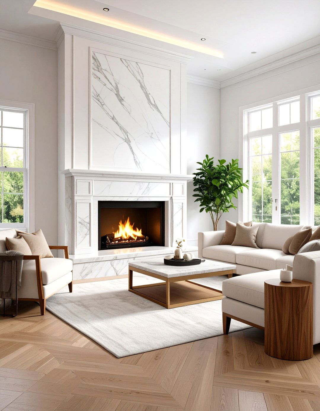 Luxury Marble Corner Fireplace for Sophisticated Spaces - 20 Corner Fireplace Ideas