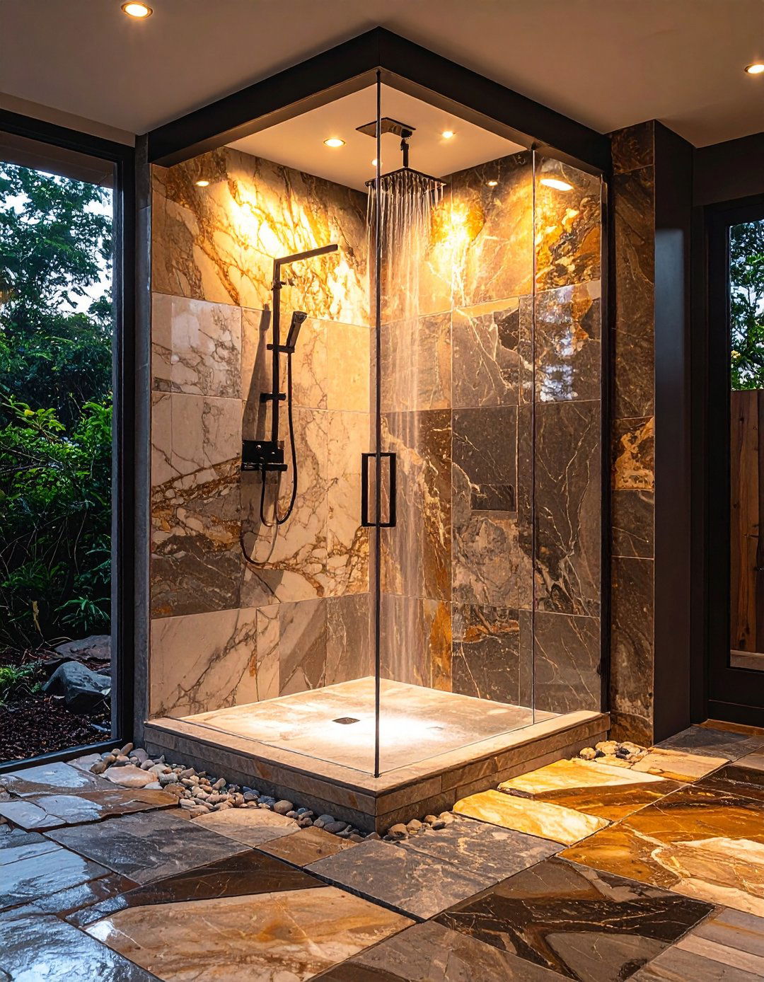 Luxury Marble Slab Walls - 20 Rustic Walk-in Shower Ideas