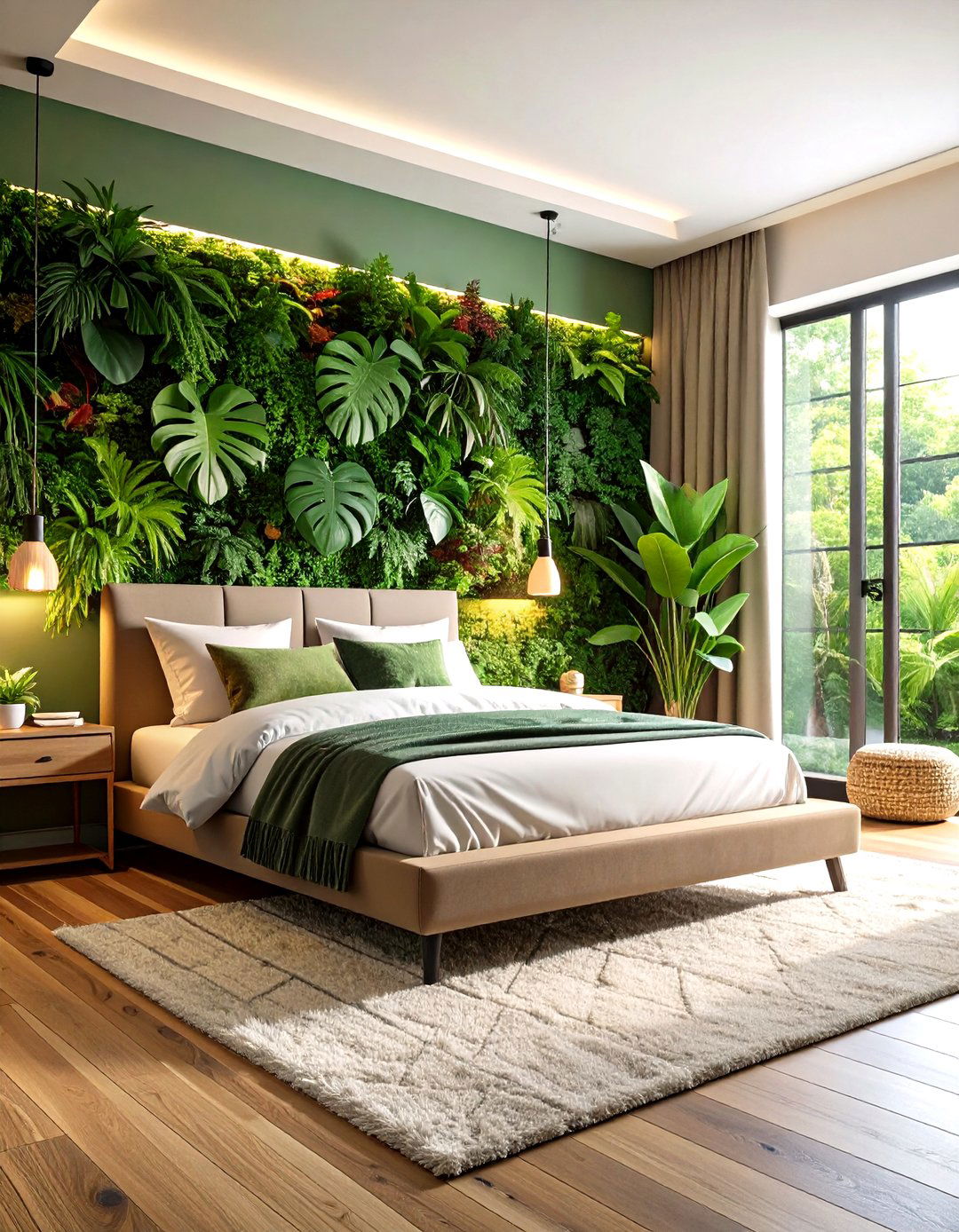 Luxury Modern Bedroom with Biophilic Living Wall - 20 luxury modern bedroom ideas