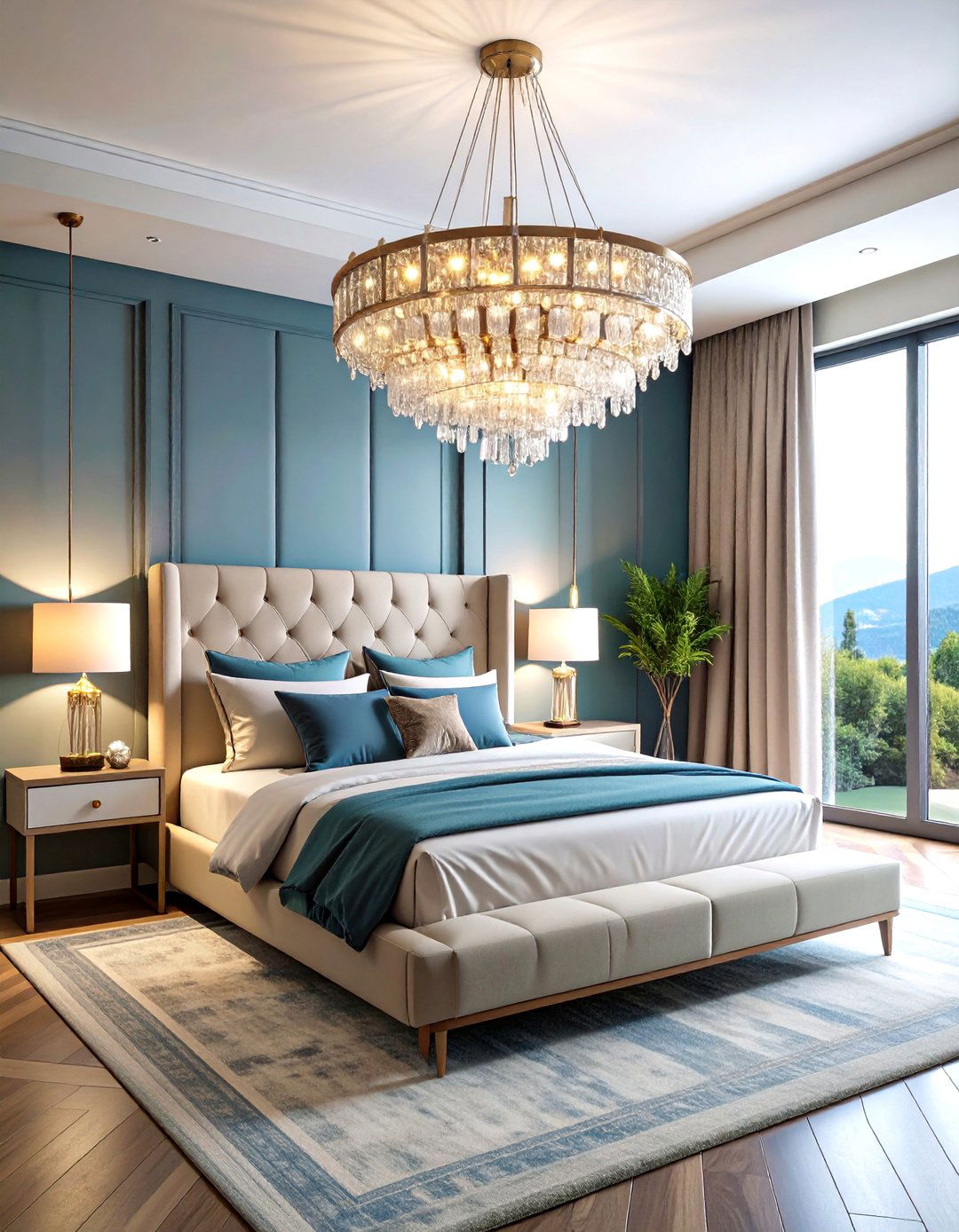 Luxury Modern Bedroom with Statement Chandelier Design - 20 luxury modern bedroom ideas