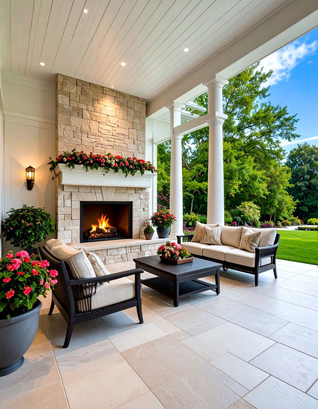Luxury Porch Fireplace with Premium Materials and Elegant Details - 20 Porch Fireplace Ideas