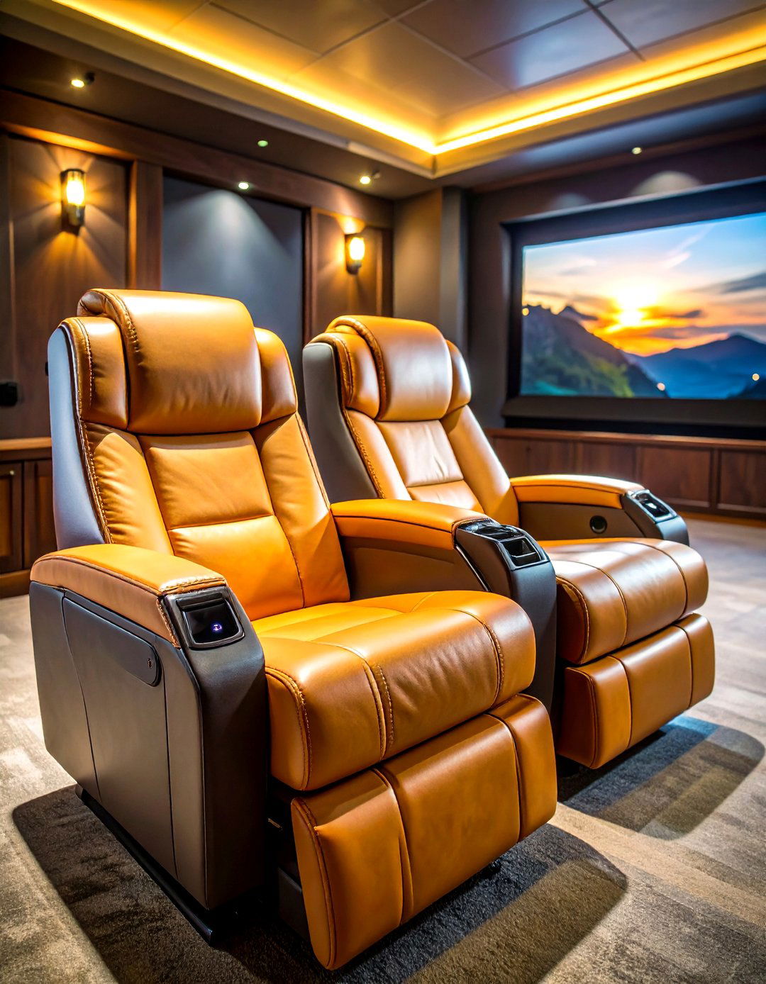 Luxury Reclining Theater Chairs with Built in Features - 20 Basement Home Theater Ideas