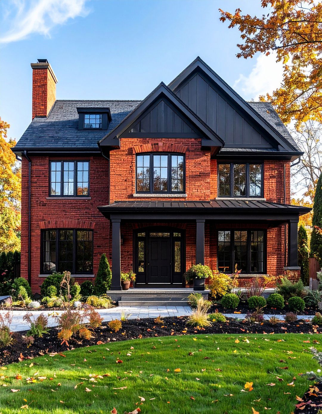 Luxury Red Brick House with Black Trim Sophistication - 20 Red Brick House with Black Trim Design Ideas