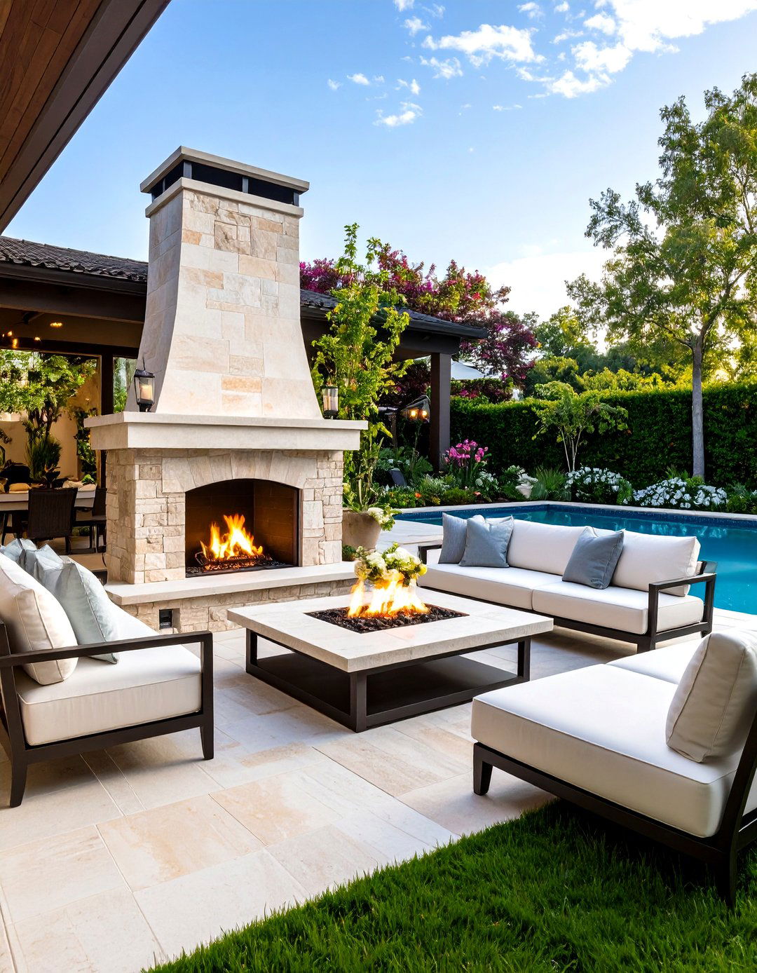 Luxury Resort Style Outdoor Corner Fireplace - 20 Outdoor Corner Fireplace Ideas
