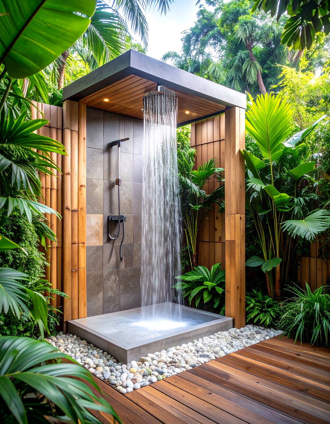 Luxury Shower with Outdoor Tropical Paradise Theme - 20 Luxury Shower Ideas