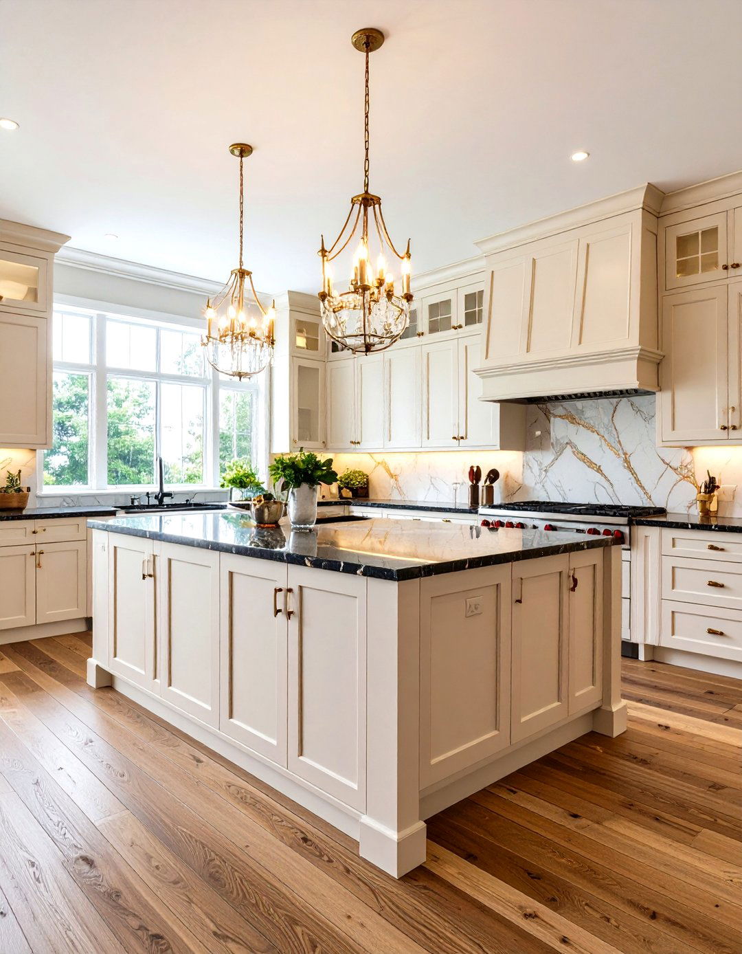 Luxury Traditional Kitchen With Dark Countertops and Light Cabinets - 20 kitchen with dark countertops and light cabinets
