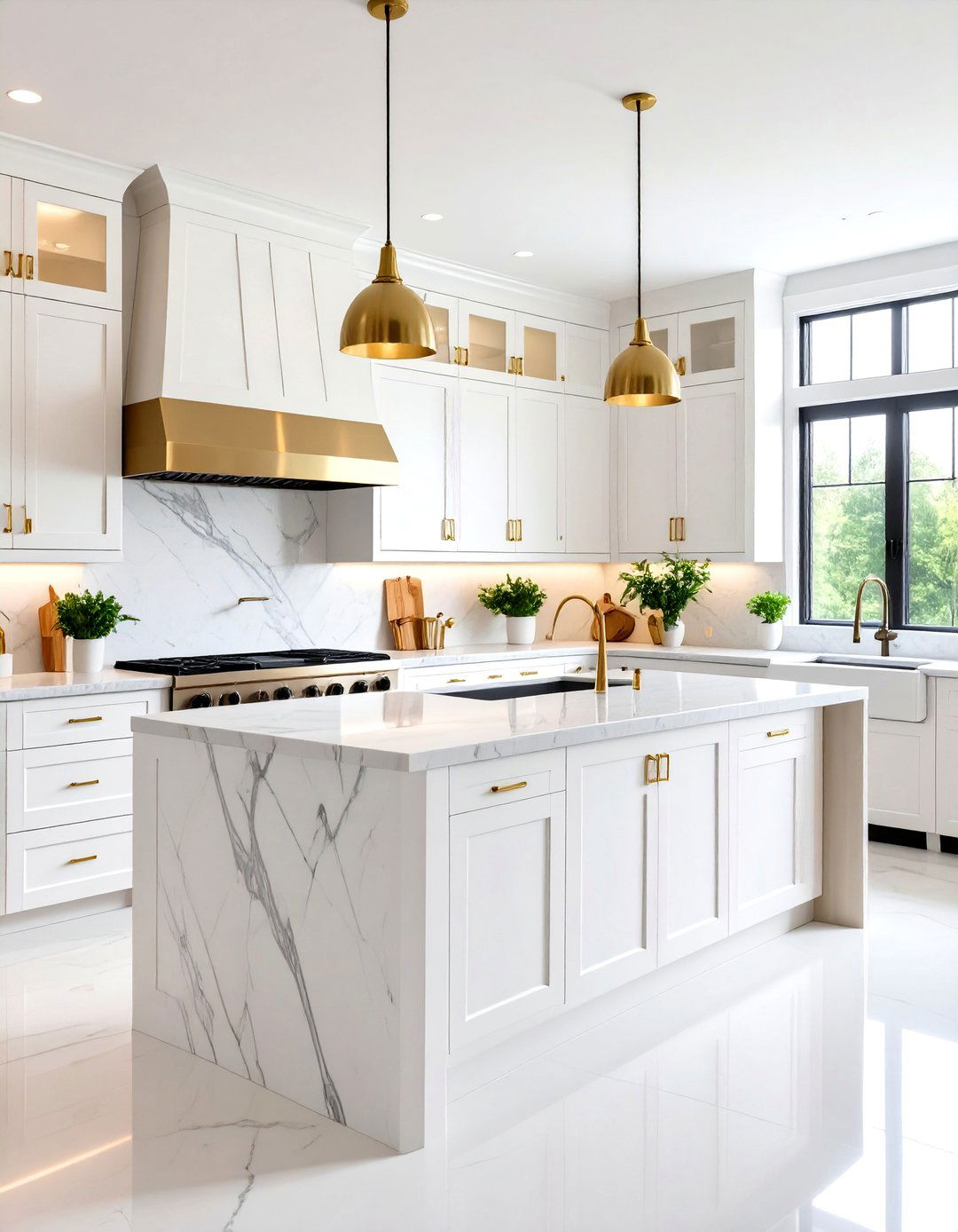 Luxury White Farmhouse Kitchen with Mixed Metal Finishes - 20 White Farmhouse Kitchen Ideas