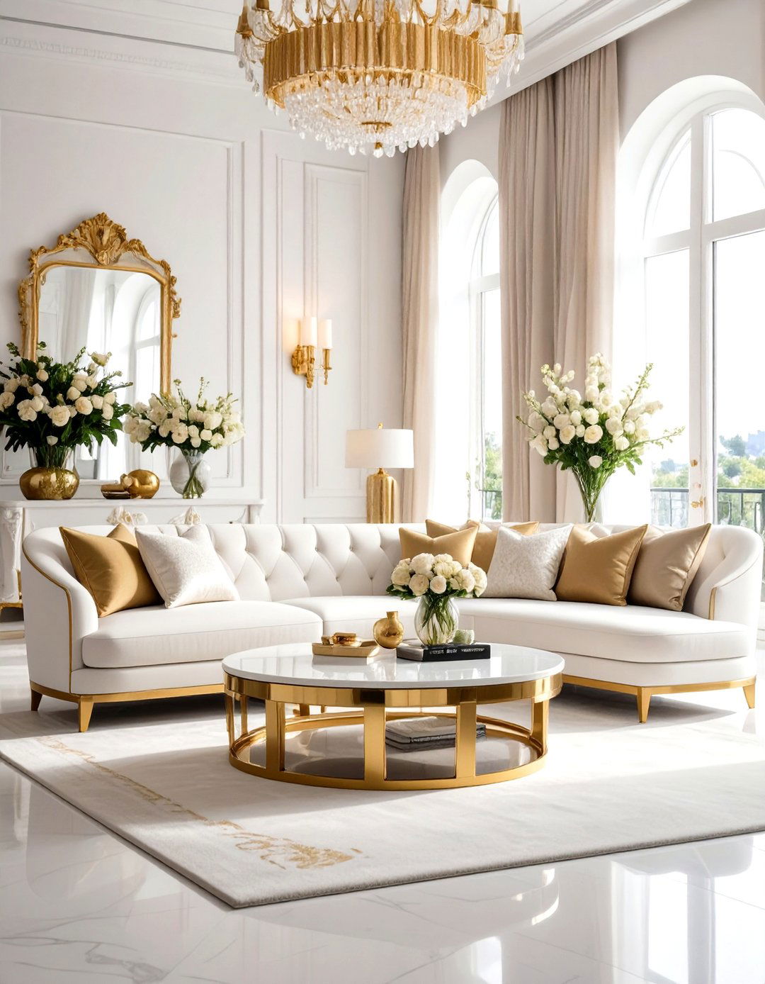 Luxury White and Gold Living Room Hotel Style - 20 White and Gold Living Room Ideas