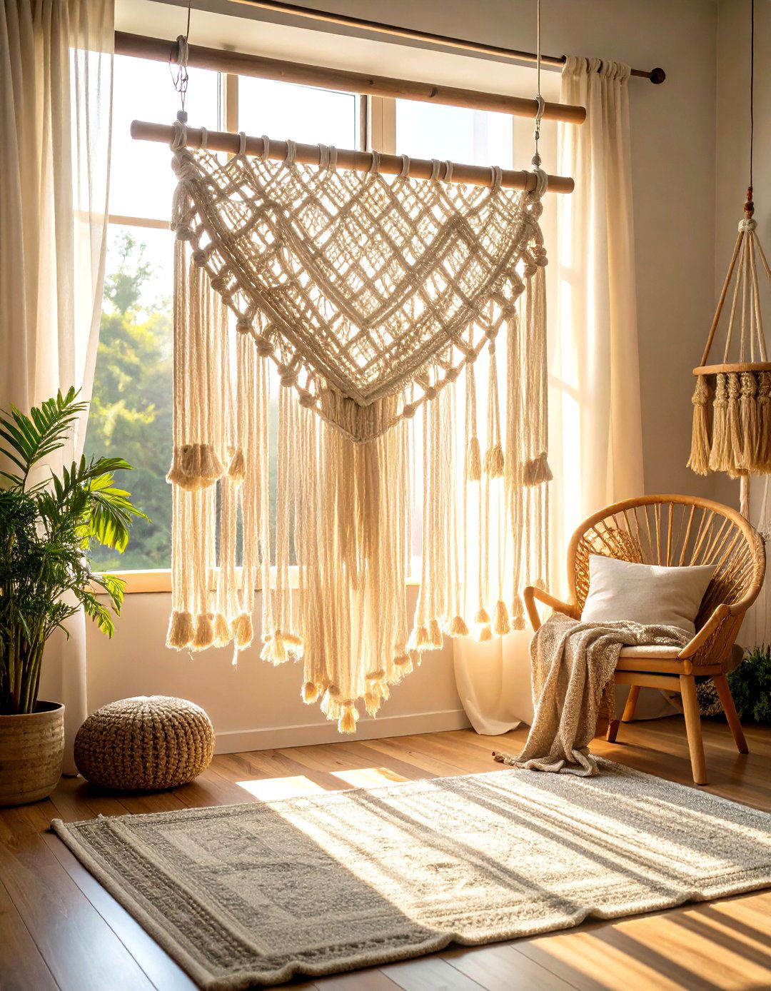 Macrame Curtain Panels for Touchable Texture - 20 Boho Curtain Ideas