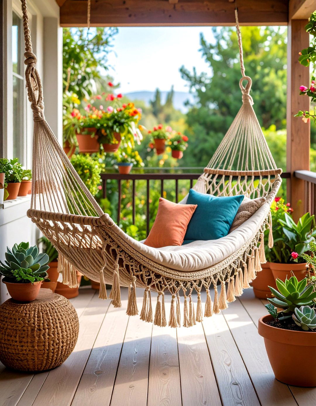 Macrame Hammock Front Porch Swing for Small Spaces - 20 Front Porch Swing Ideas