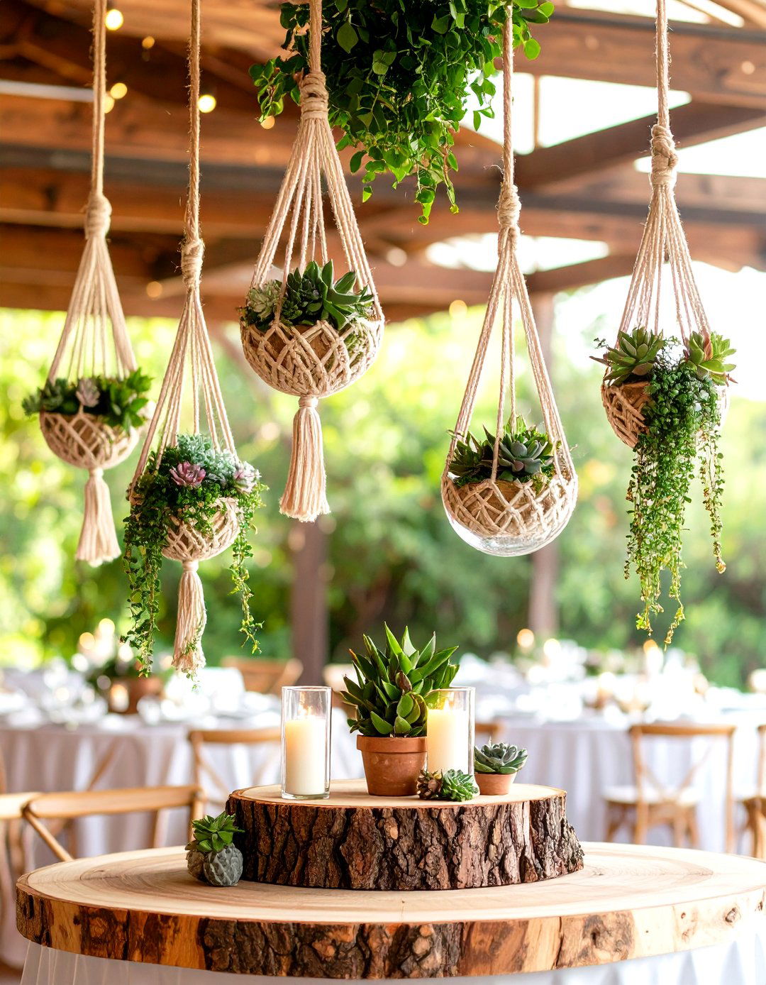 Macrame Hanging Rustic Wedding Centerpieces with Bohemian Textures - 20 Rustic Wedding Centerpieces