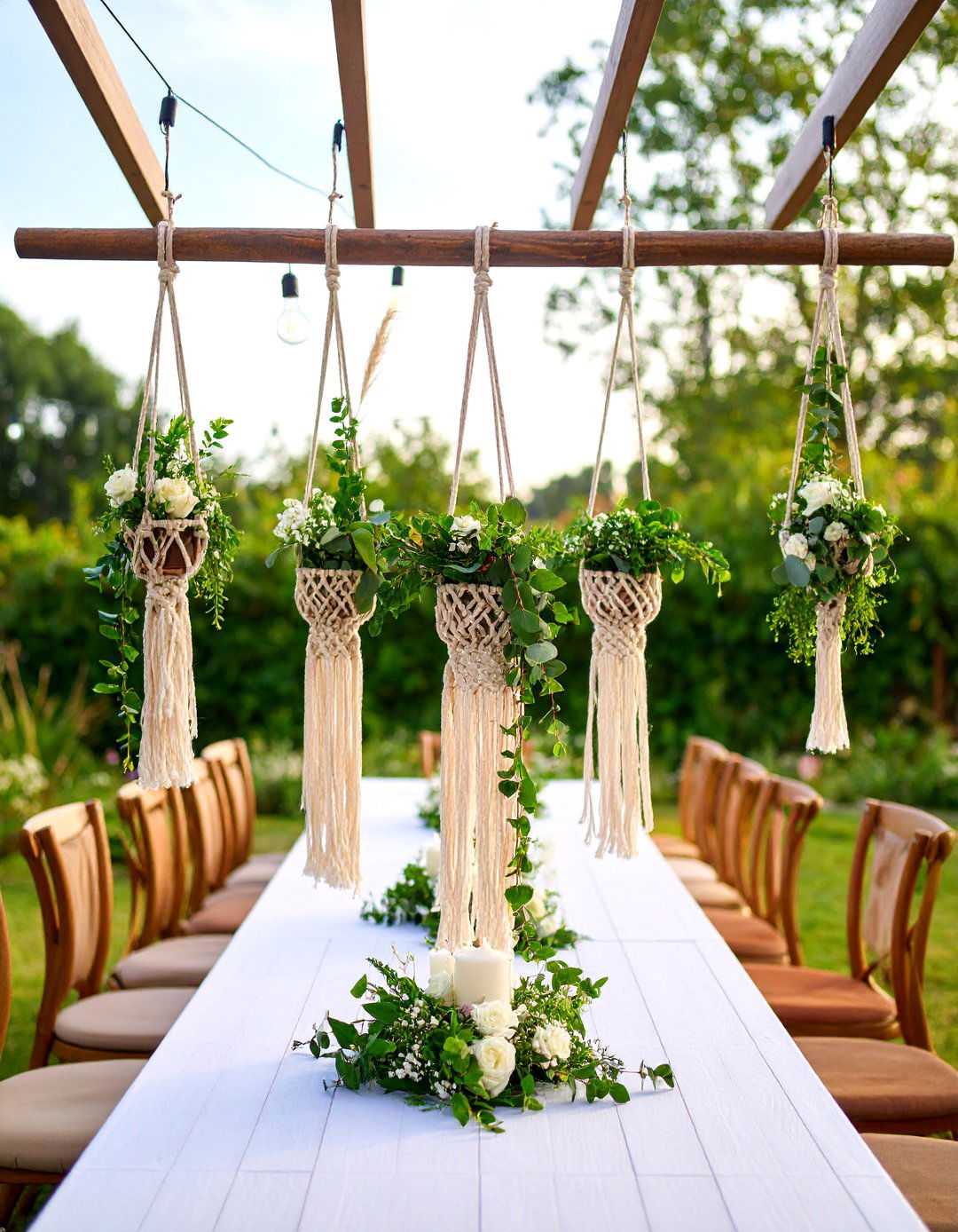 Macrame Hanging Wedding Centerpiece with Boho Texture - 20 Wedding Centerpiece Ideas