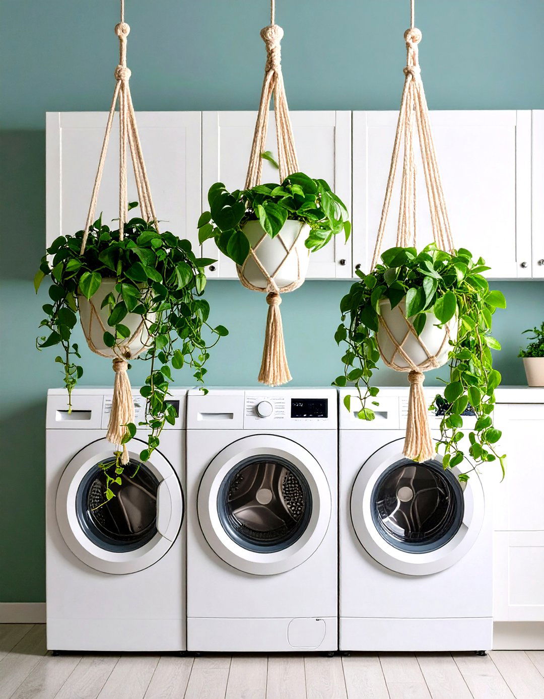 Macrame Plant Hangers Bring Life and Height - 20 Boho Laundry Room Ideas