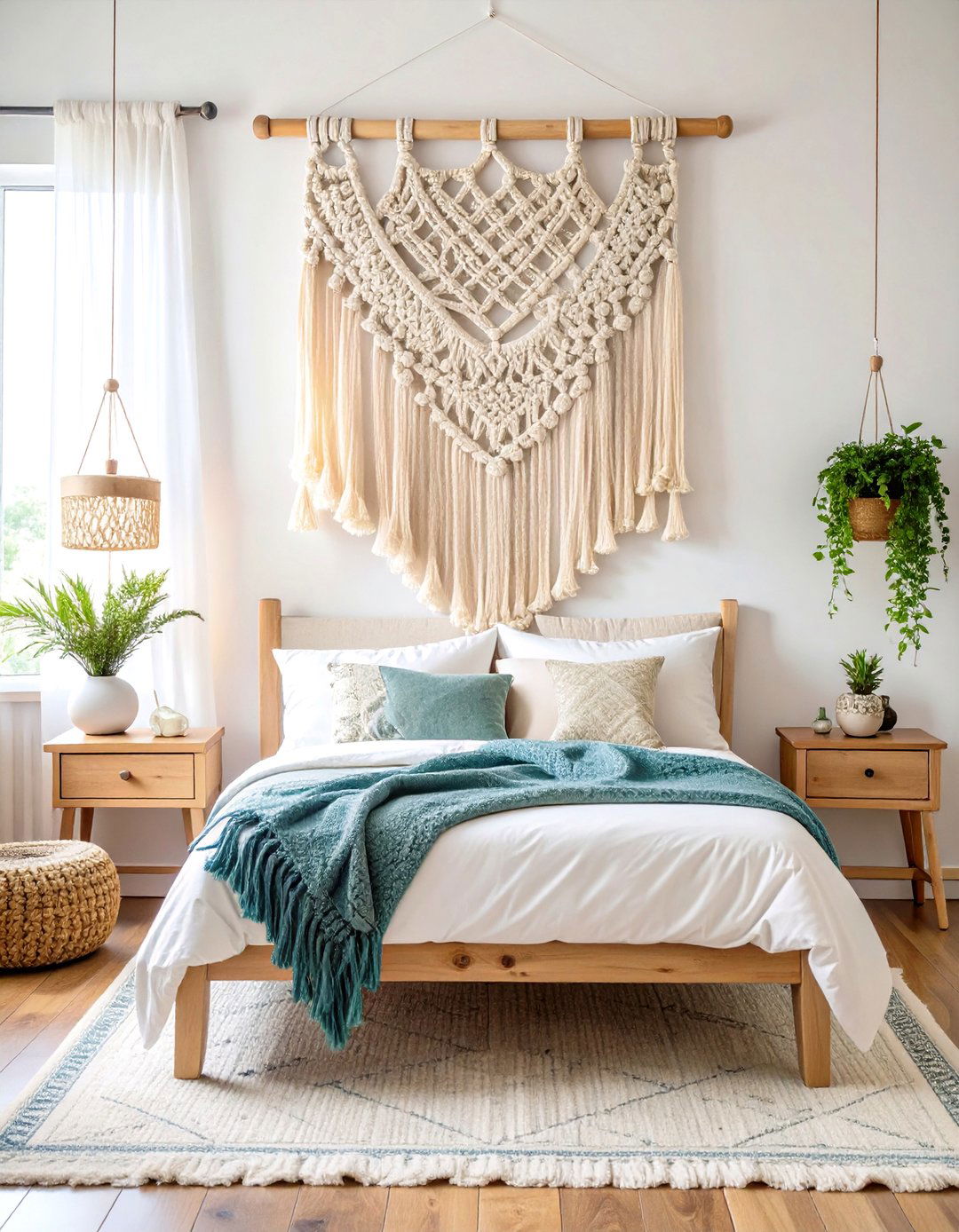 Macrame Wall Hanging Boho Bedroom Focal Point - 20 Colorful Boho Bedroom Ideas