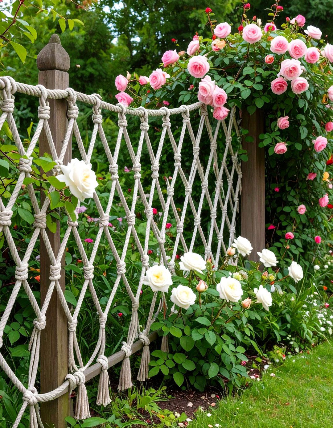 Macrame and Rope Weave Fence Art Screen - 20 Fence Art Ideas