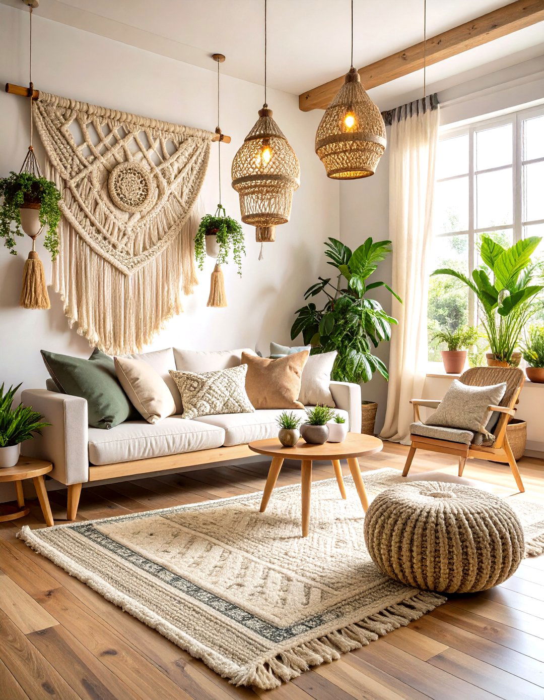 Macrame and Texture Boho Living Room Haven - 20 Colorful Boho Living Room Ideas