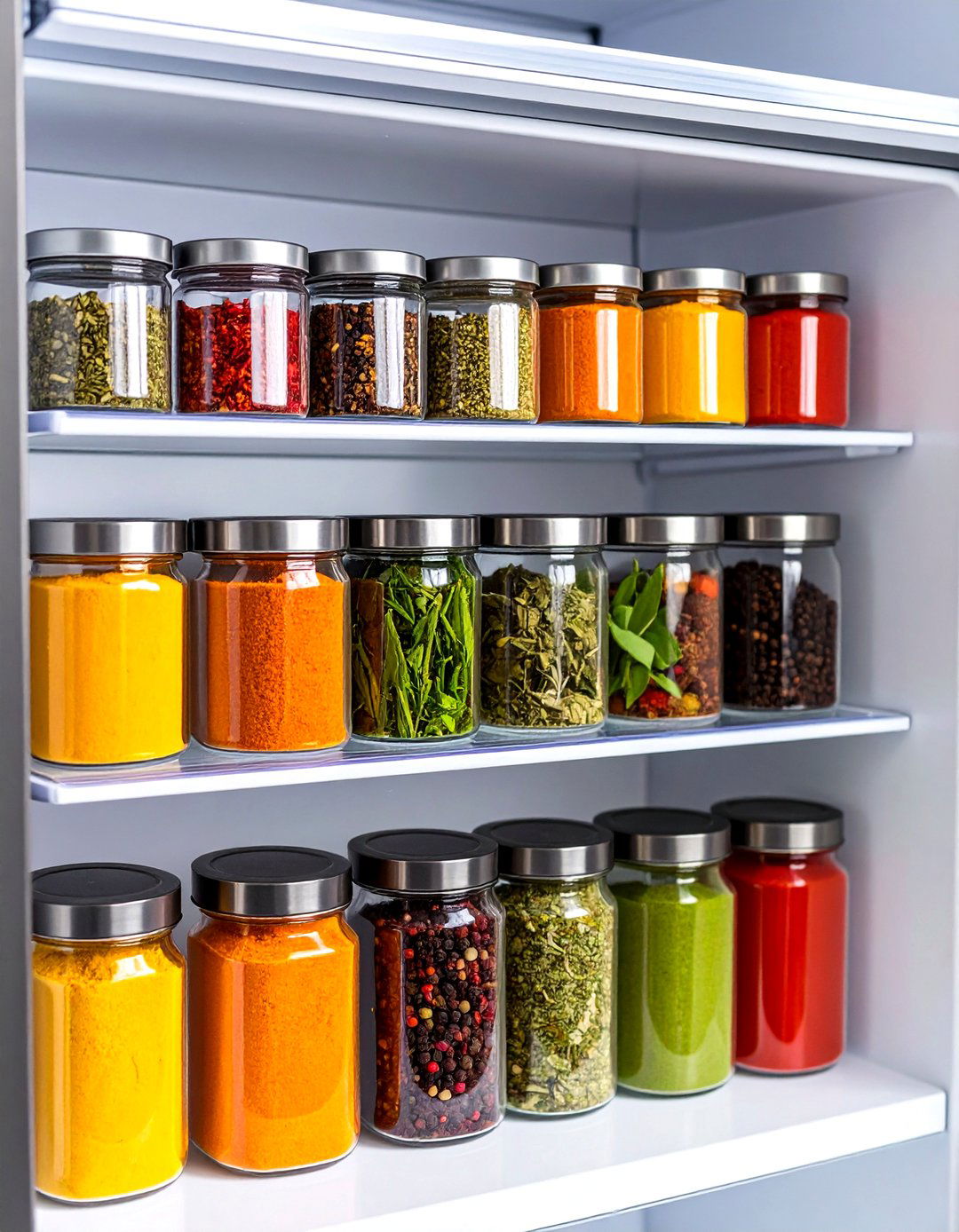Magnetic Spice Jars on Fridge - 20 Spice Rack Ideas