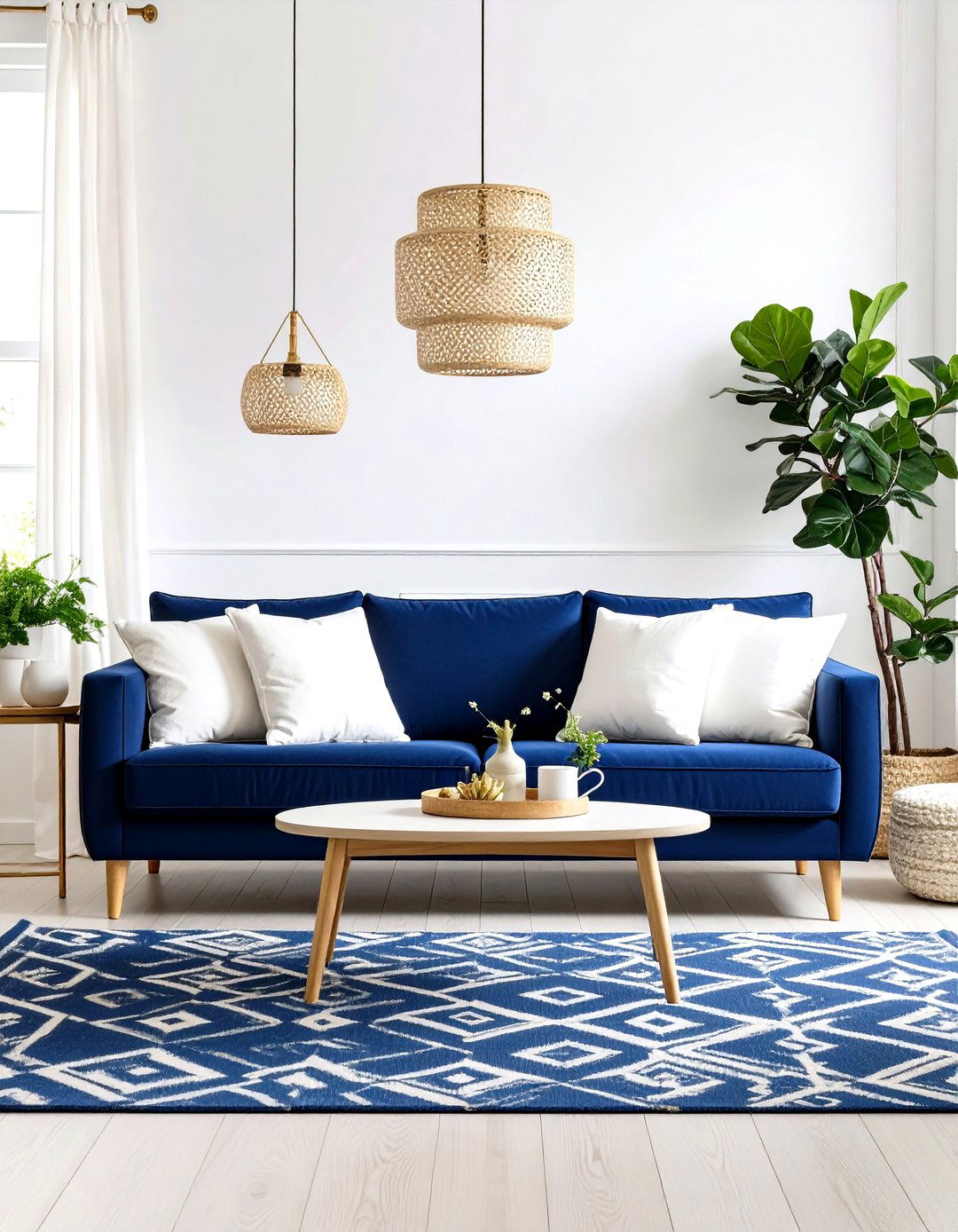 Magnolia Living Room with Navy Blue Accent Pieces - 20 Magnolia Living Room Ideas