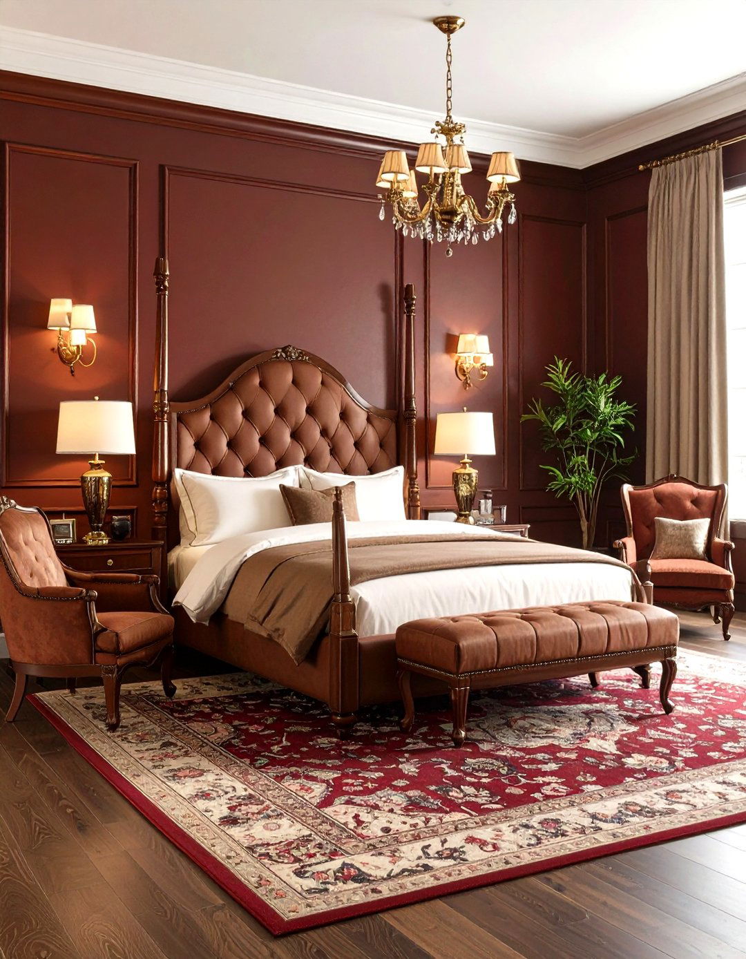 Mahogany Red Bedroom with Traditional Elegance - 20 Red Bedroom Ideas