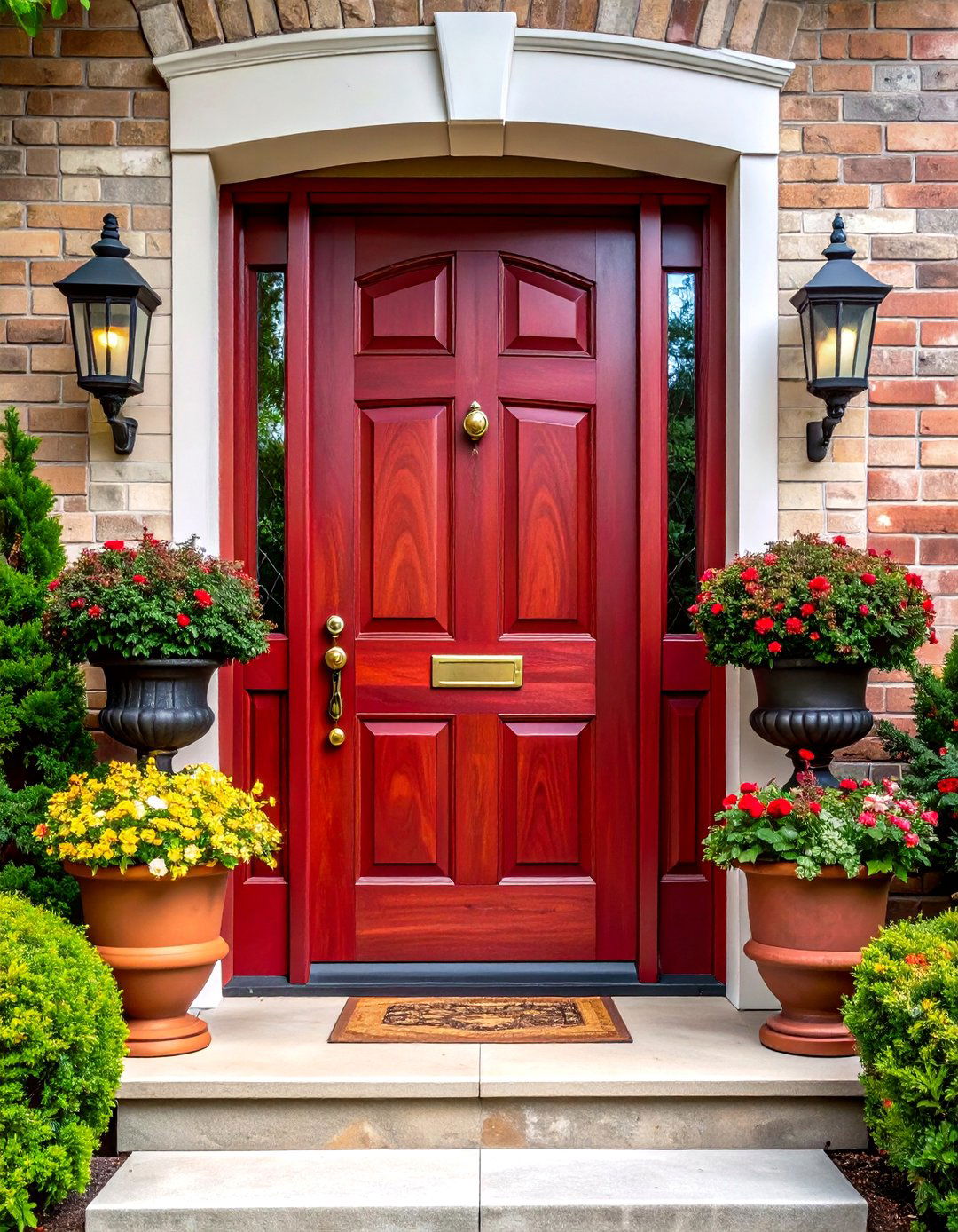 Mahogany Stained Dark Red Front Door for Natural Warmth - 20 Dark Red Front Door Ideas