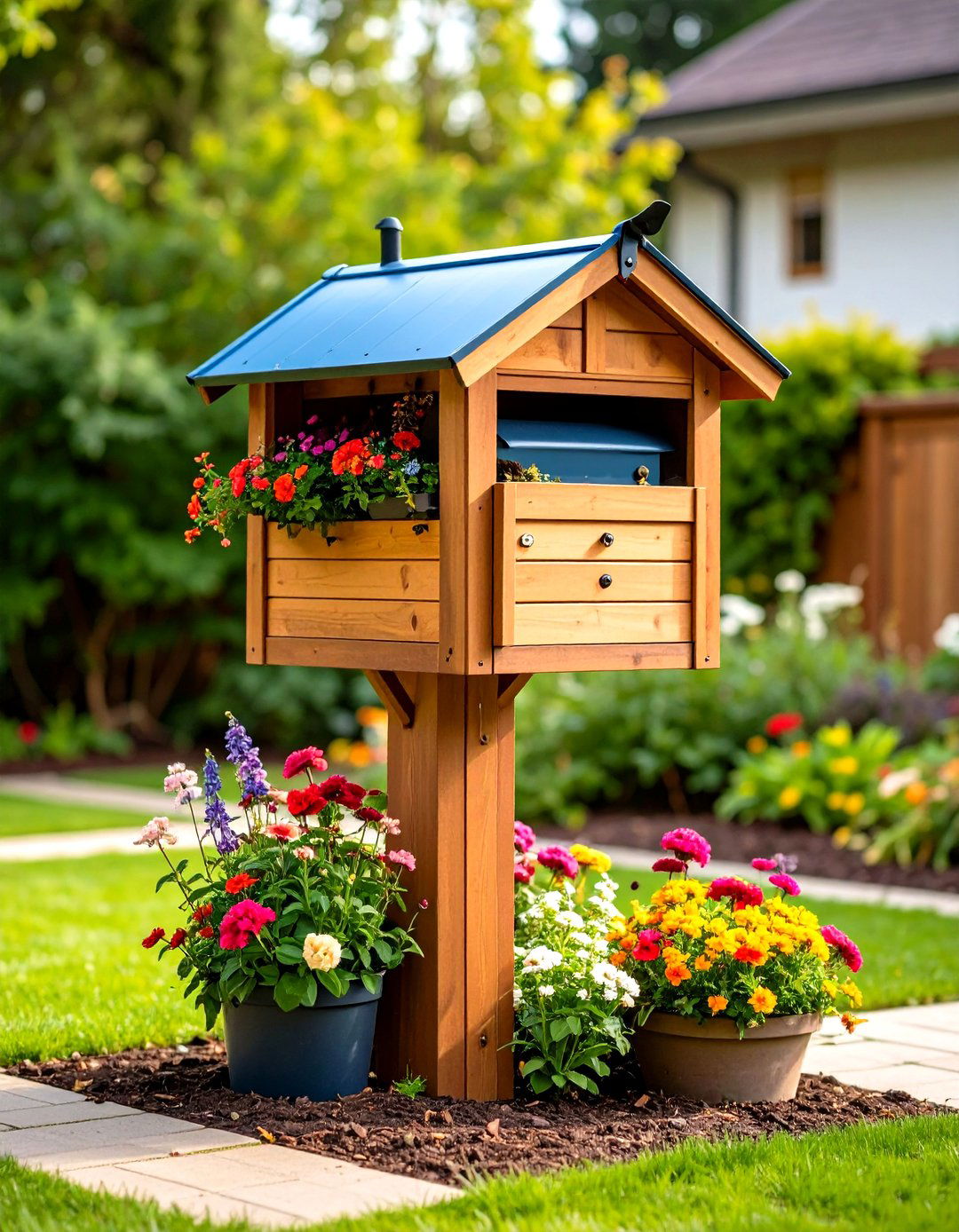 Mailbox Post with Integrated Planter - 20 Mailbox Post Ideas