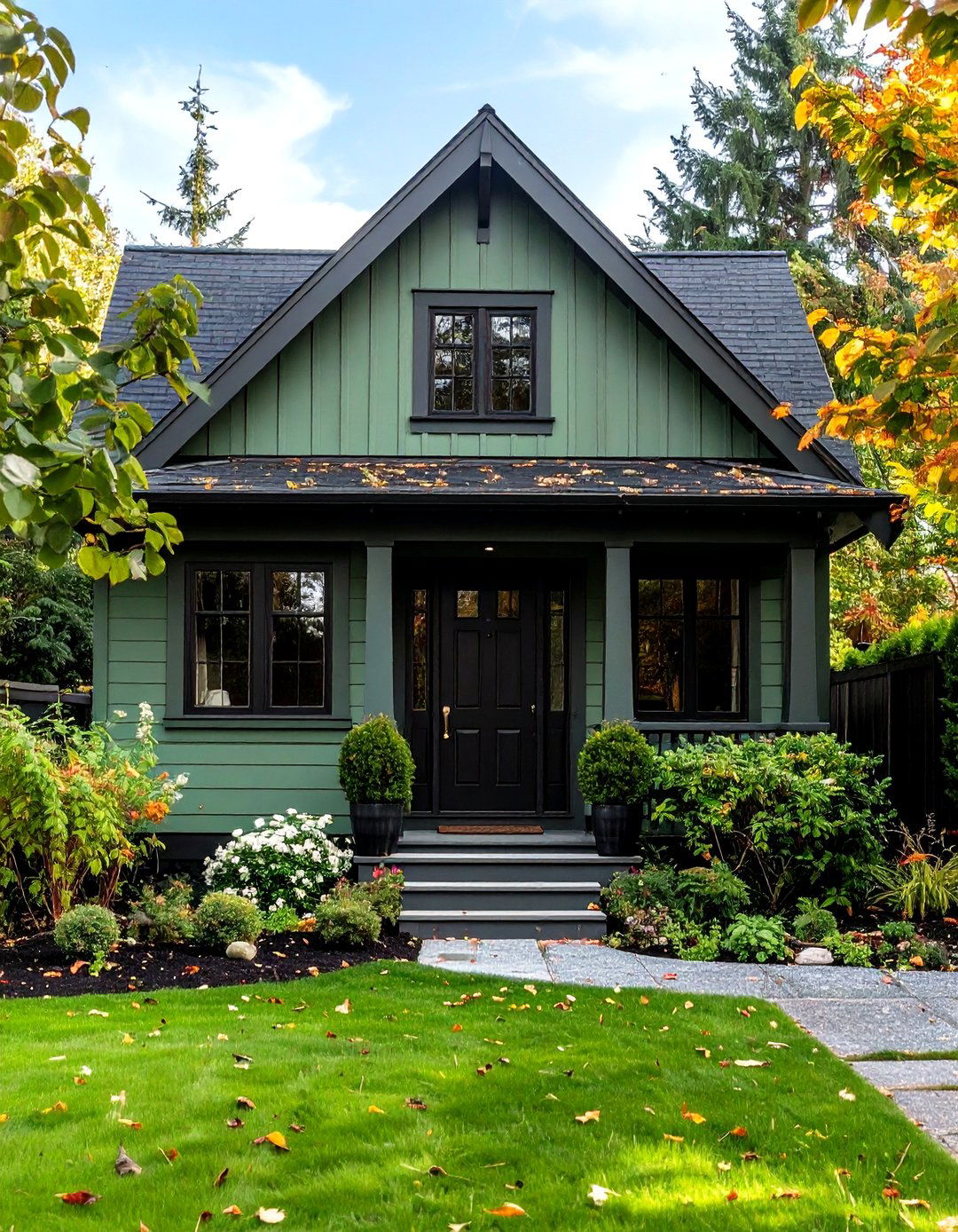 Maintenance and Longevity - 20 Sage Green House With Black Door