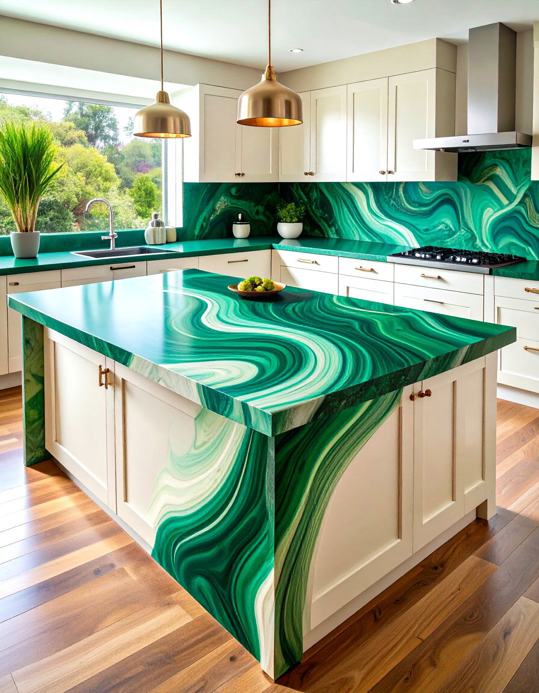 Malachite Pattern Laminate for Art Deco Flair - 20 Kitchen With Green Countertops Ideas