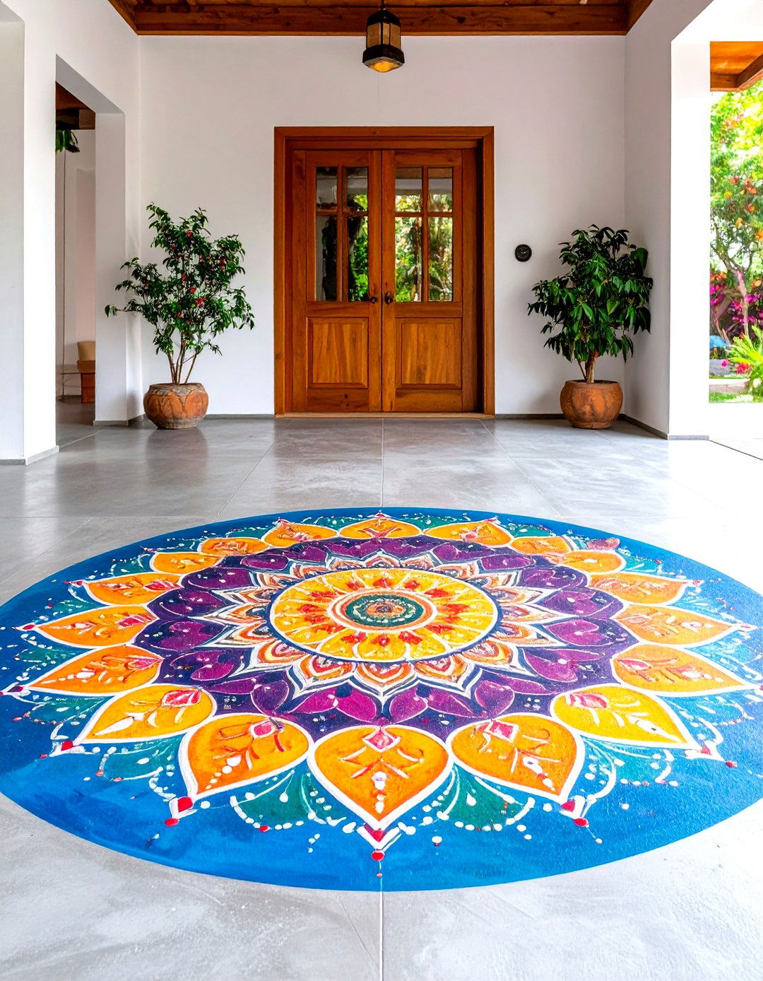 Mandala Medallion Indoor Concrete Floor Paint - 20 Indoor Concrete Floor Paint Ideas