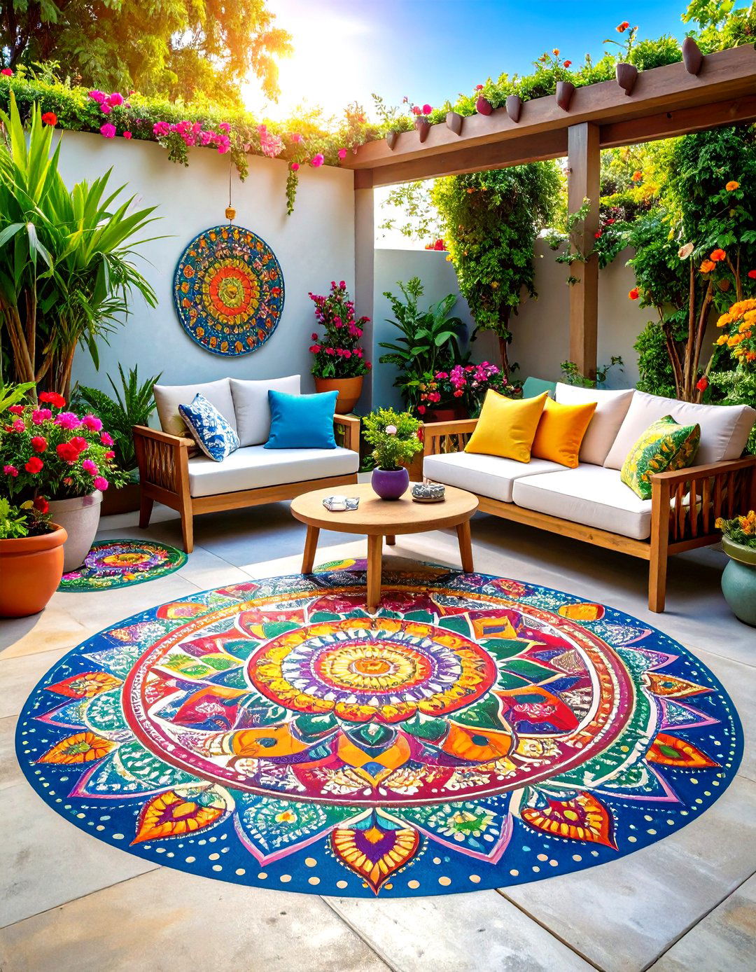 Mandala Painted Concrete Patio - 20 Painted Concrete Patio Ideas