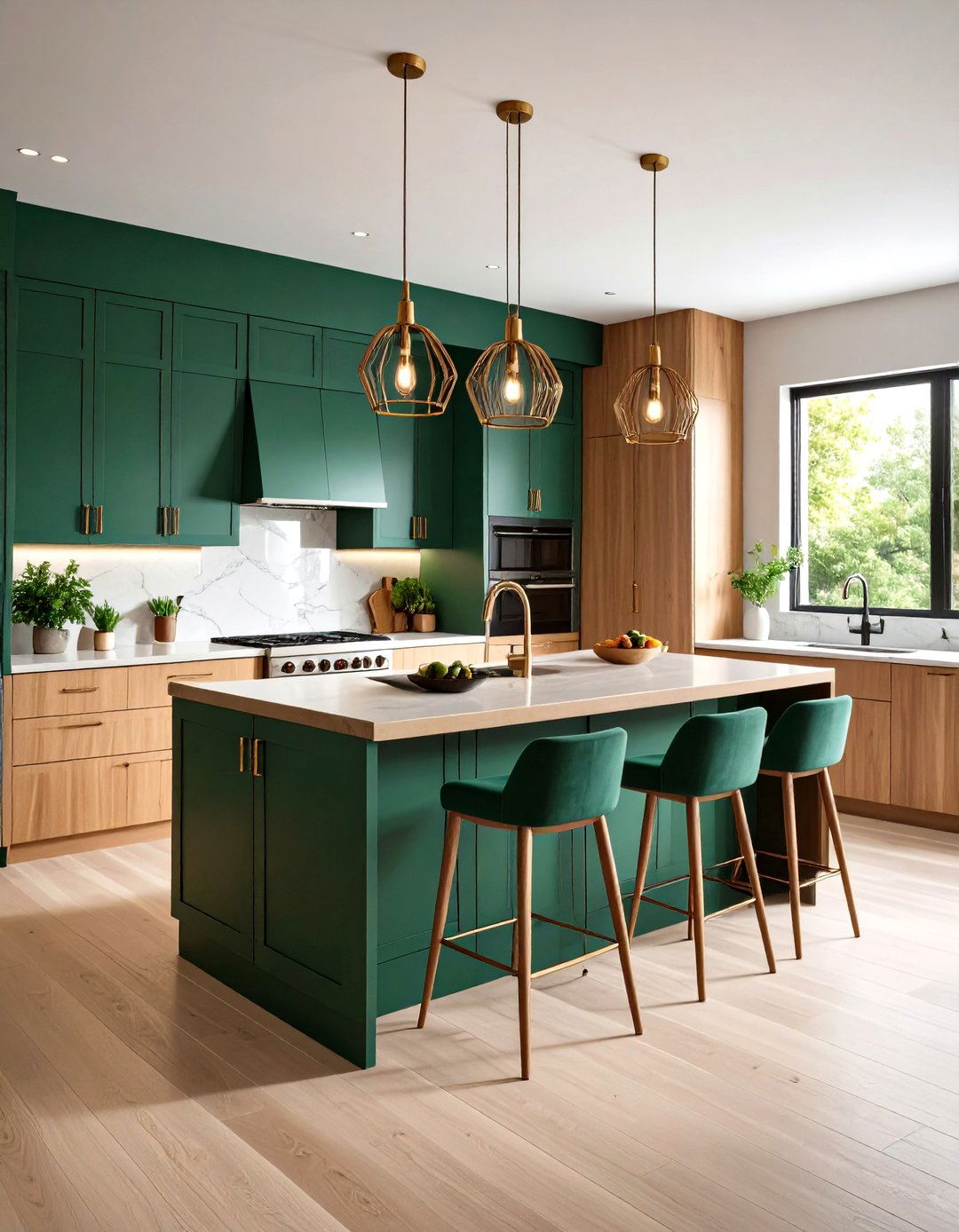 Maple Cabinets Anchoring a Bold Color Island - 20 Maple Kitchen Cabinets Ideas