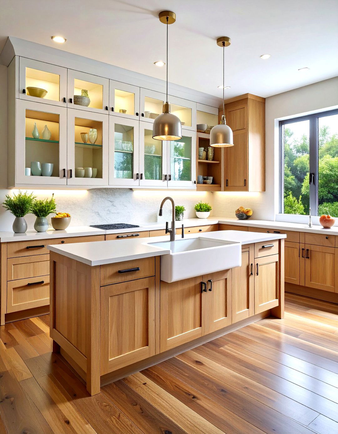 Maple Cabinets with Glass Front Displays - 20 Maple Kitchen Cabinets Ideas