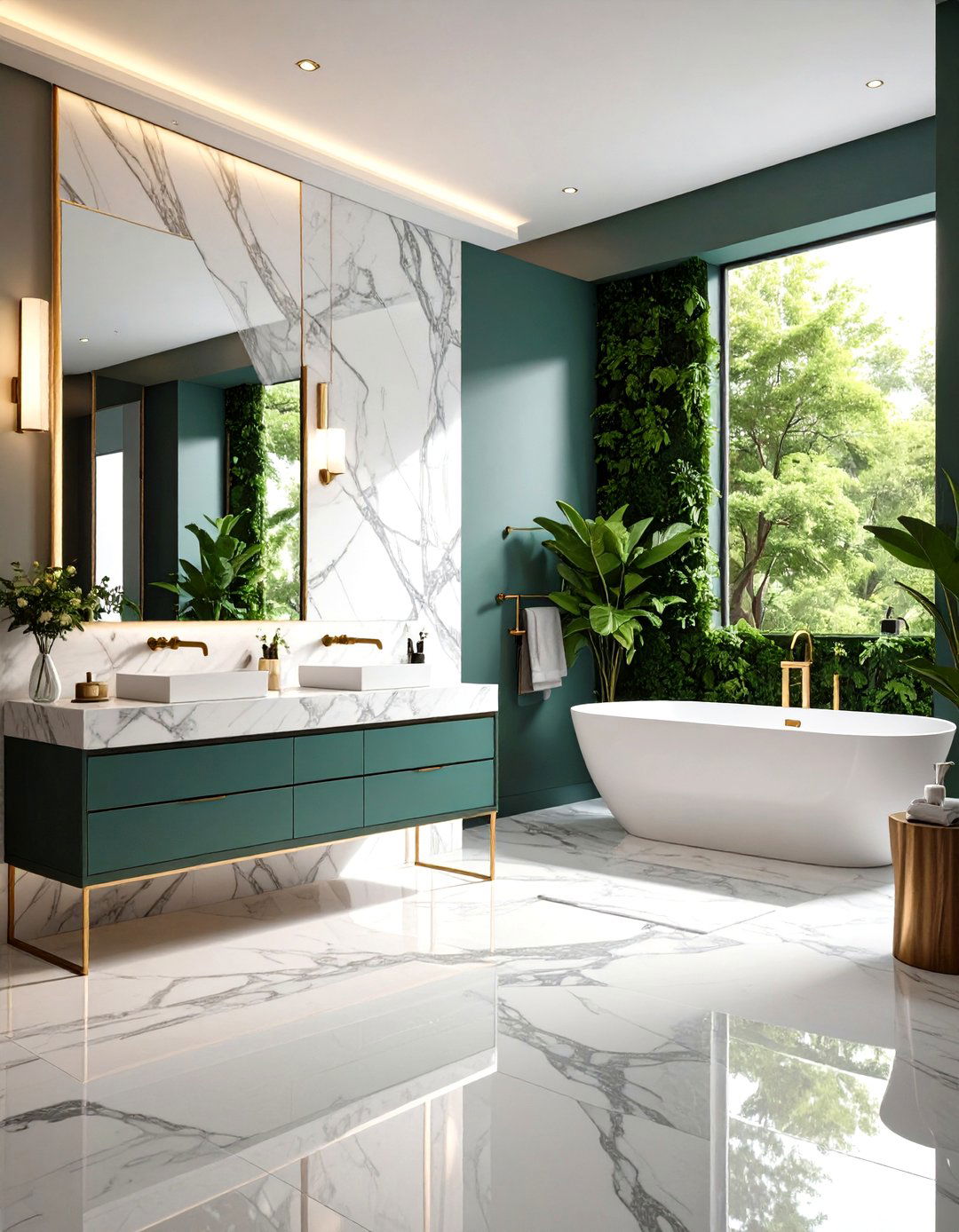 Marble Accent Wall Bathroom Focal Point Design - 20 Marble Bathroom Ideas