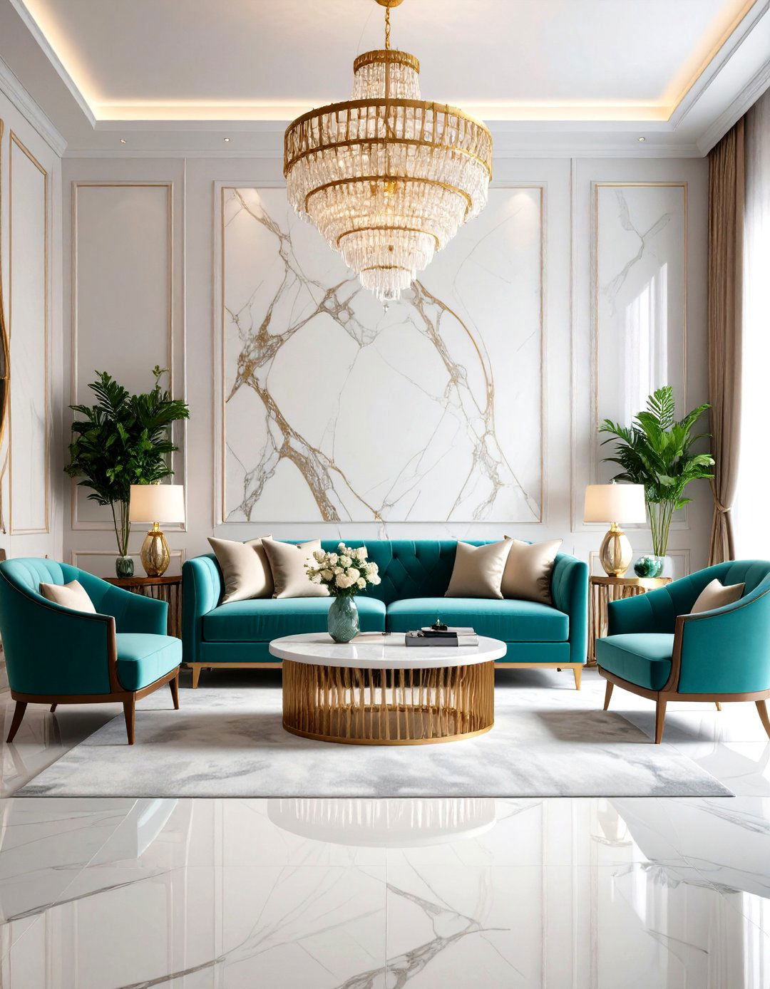 Marble Accent Wall Mansion Living Room - 20 Mansion Living Room Ideas