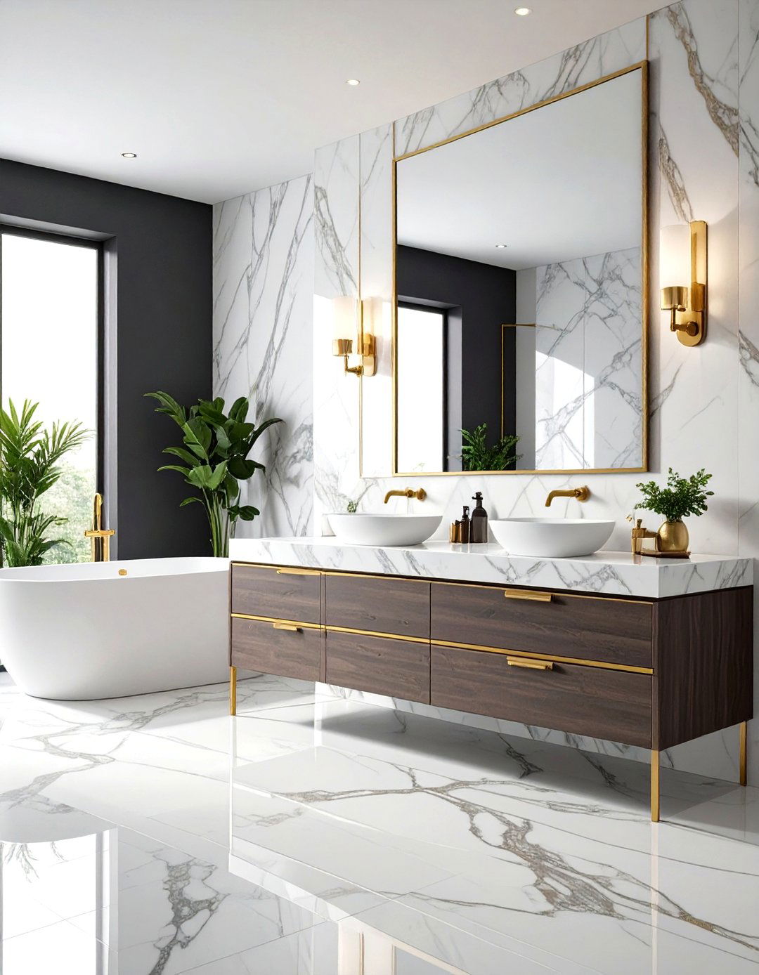 Marble Clad Gold Bathroom Luxe - 20 Gold Bathroom Ideas