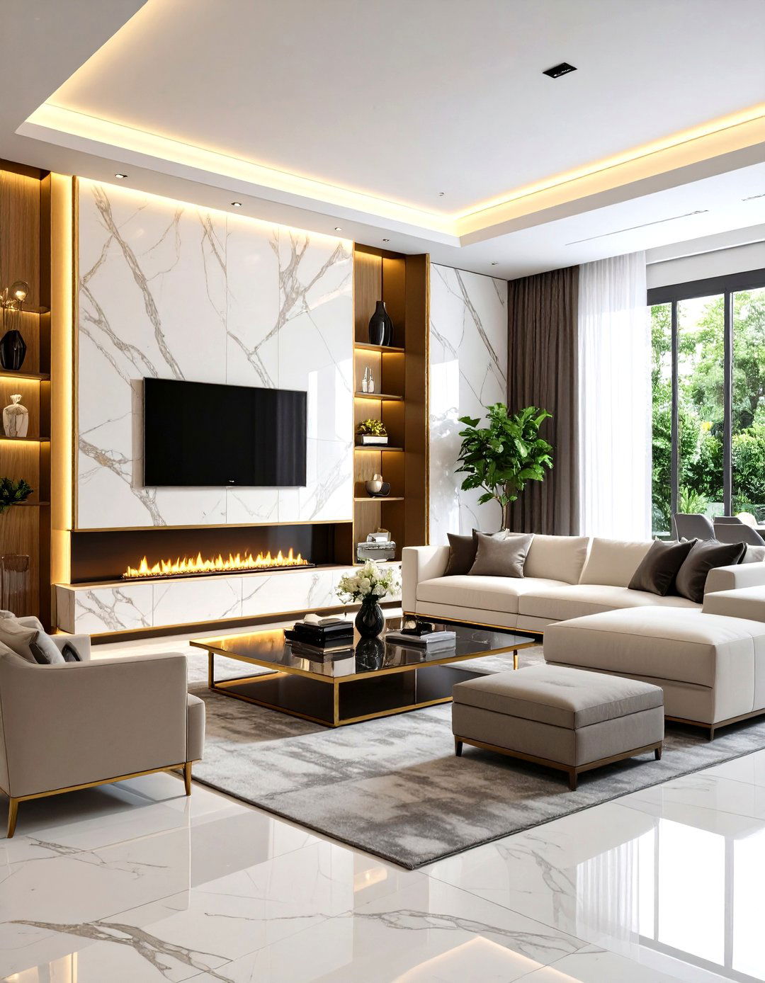 Marble Clad Luxury Media Wall - 20 Media Wall Ideas