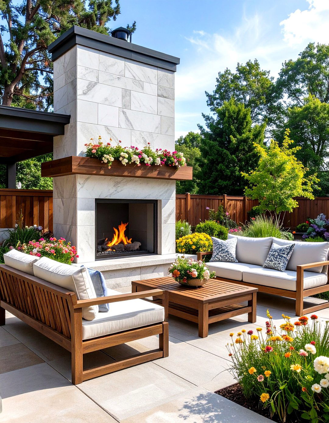 Marble Clad Outdoor Patio Fireplace - 20 Marble Fireplace Ideas