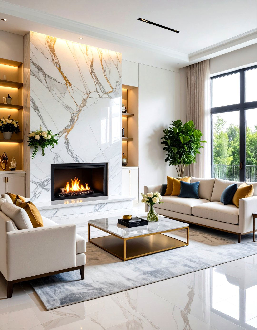 Marble Corner Gas Fireplace with Luxurious Elegance - 20 Corner Gas Fireplace Ideas