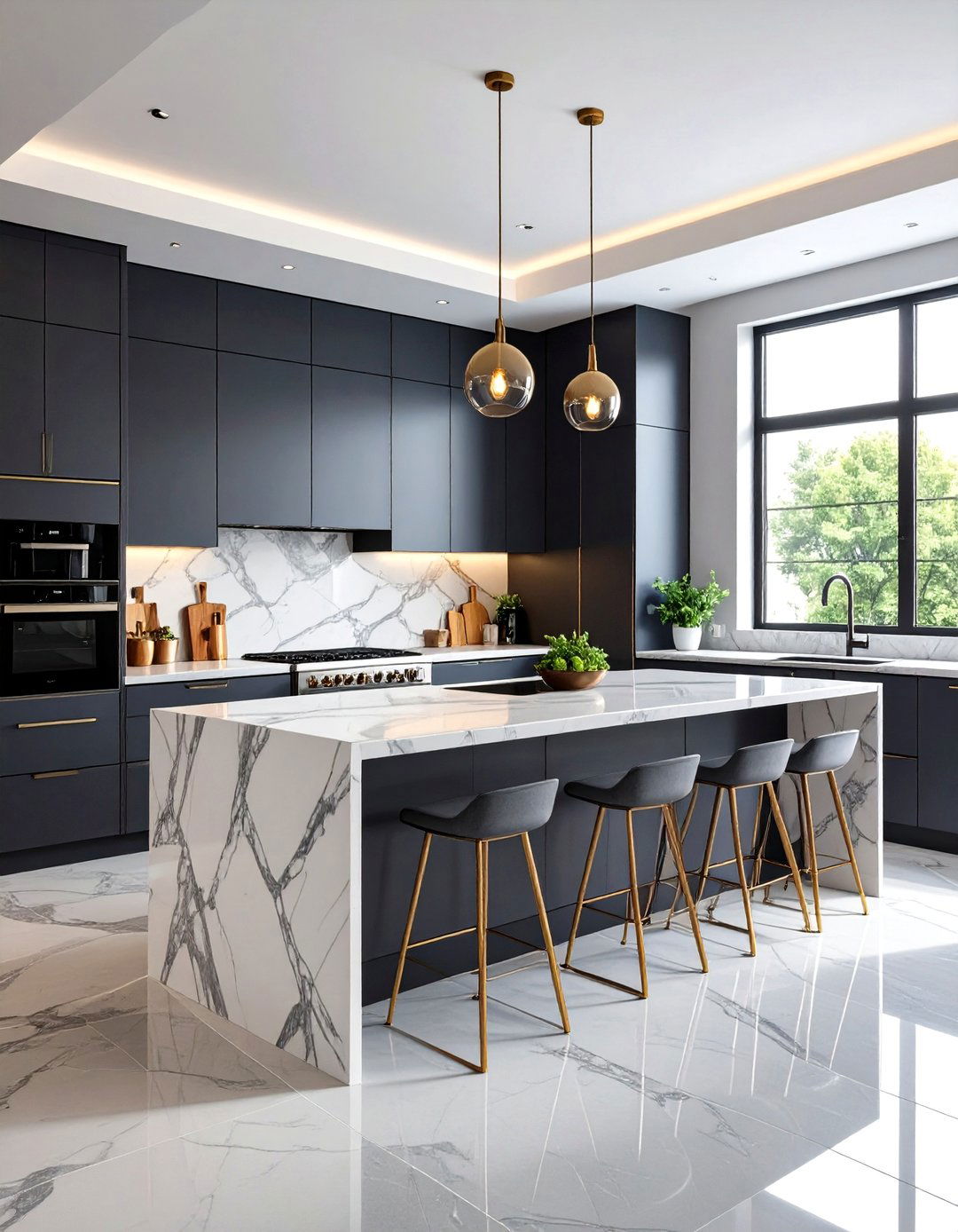 Marble Countertop Kitchens With Grey Floors
